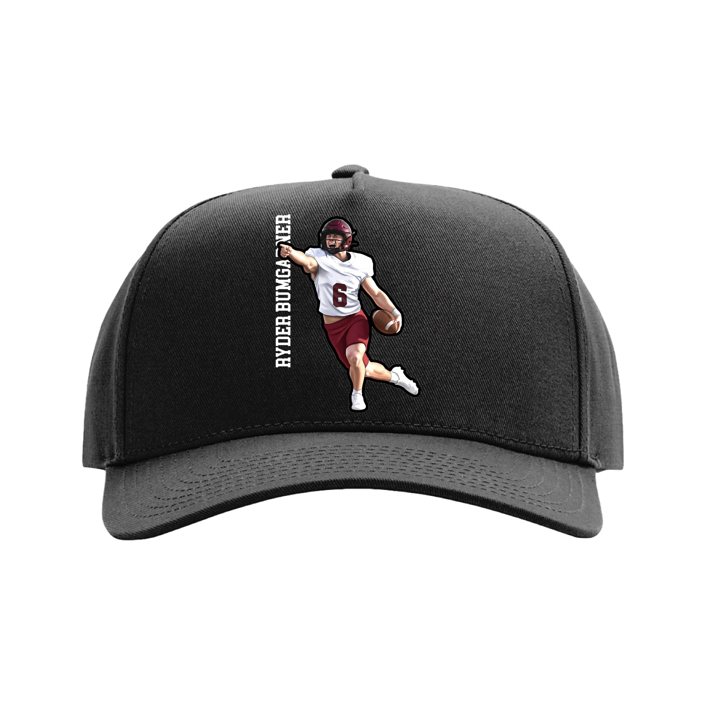 Full Fabric Five-Panel Champ Cap — Name Vertical in Black