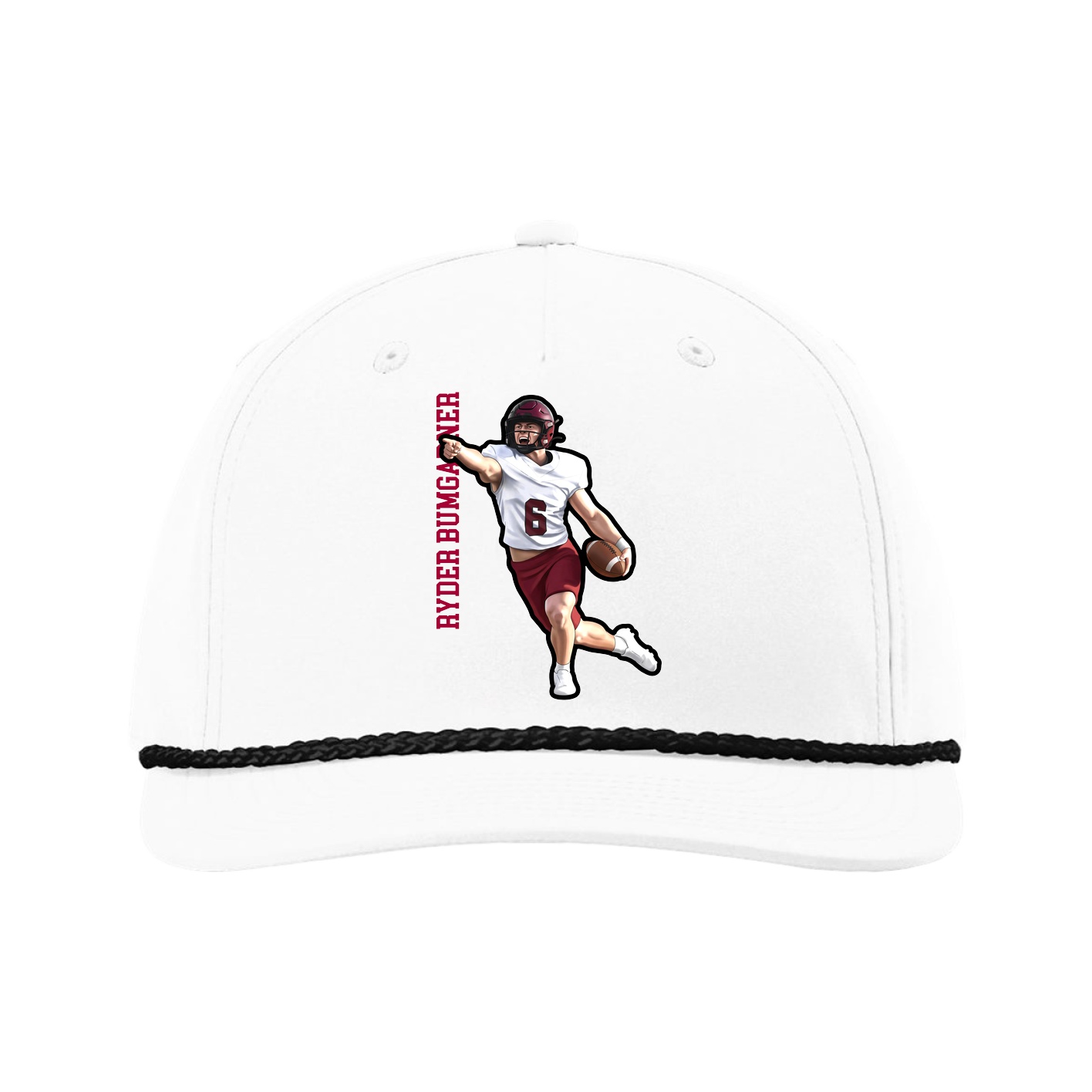 Five-Panel Classic Rope Cap — Name Vertical in White