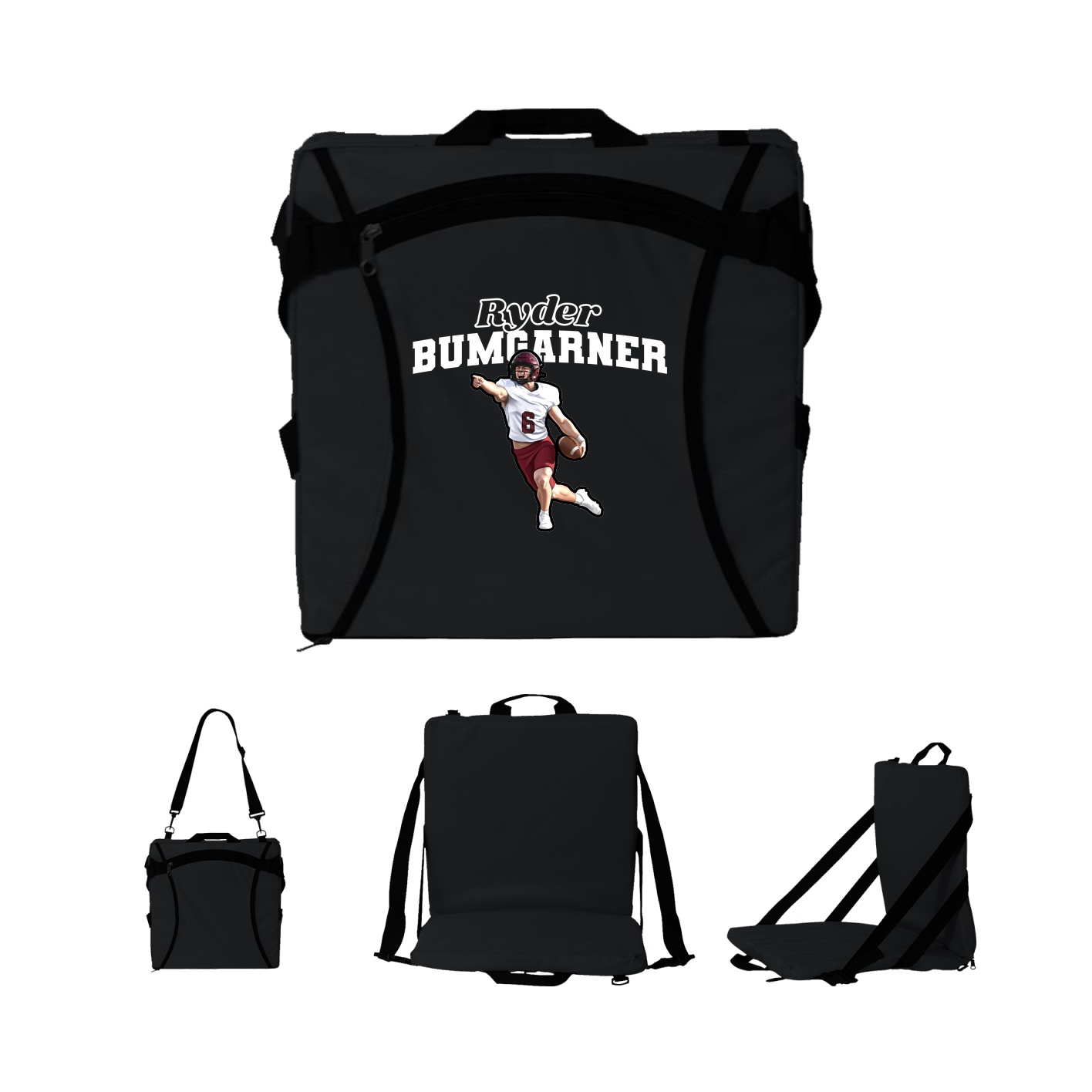 Folding Stadium Seat — Name Arch in Black