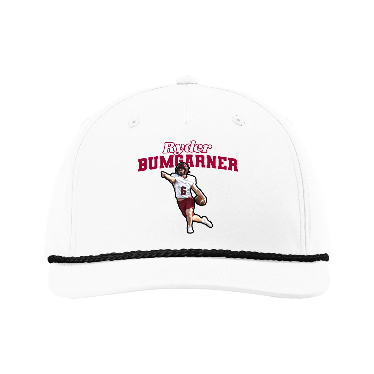 Five-Panel Classic Rope Cap — Name Arch in White