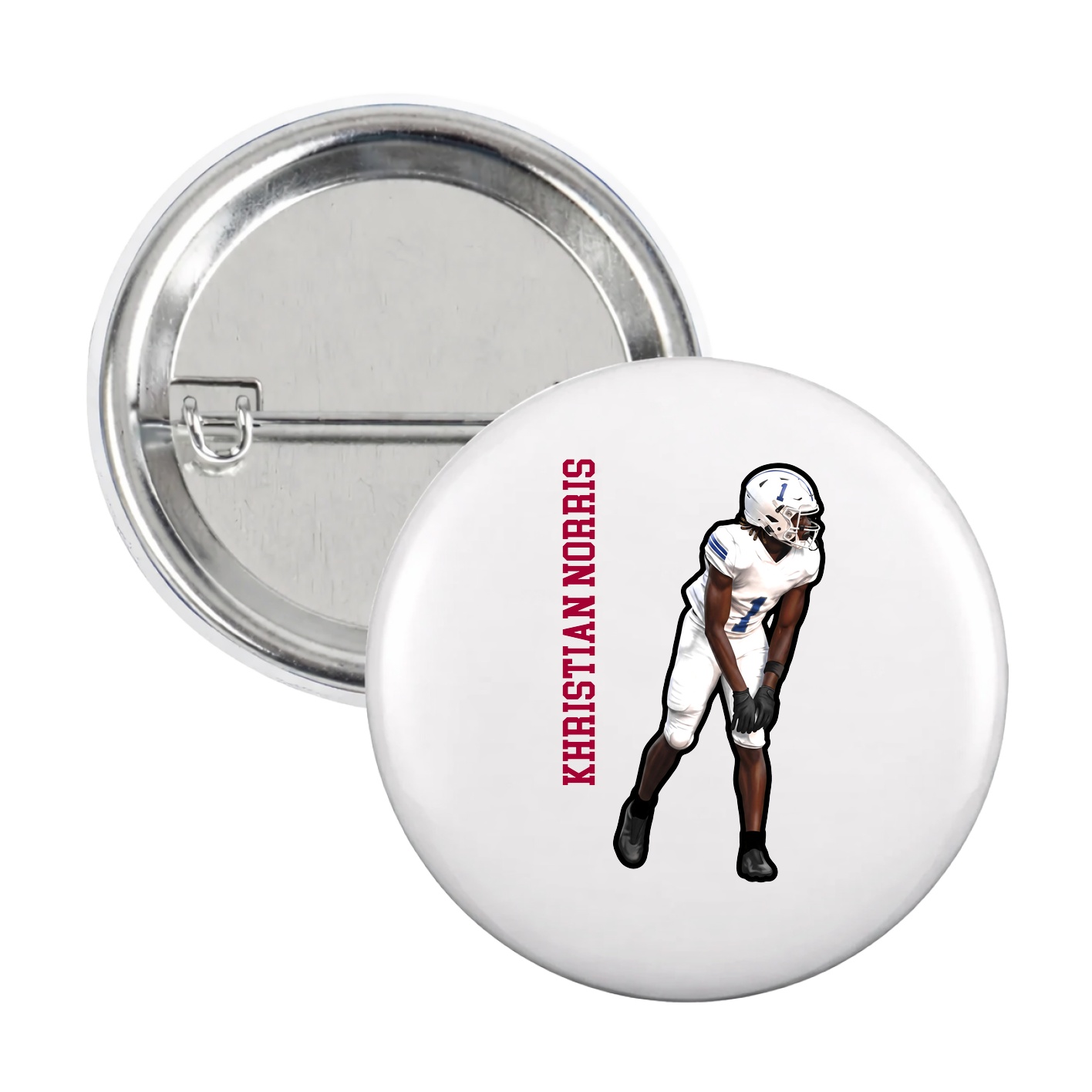 Game Day Button — Name Vertical in White