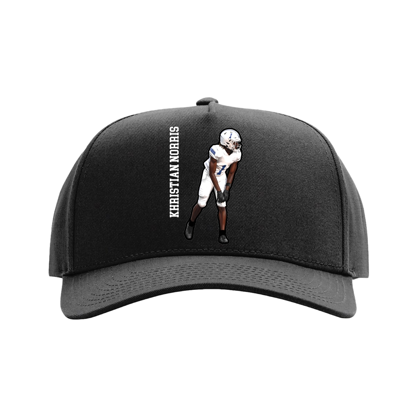Full Fabric Five-Panel Champ Cap — Name Vertical in Black
