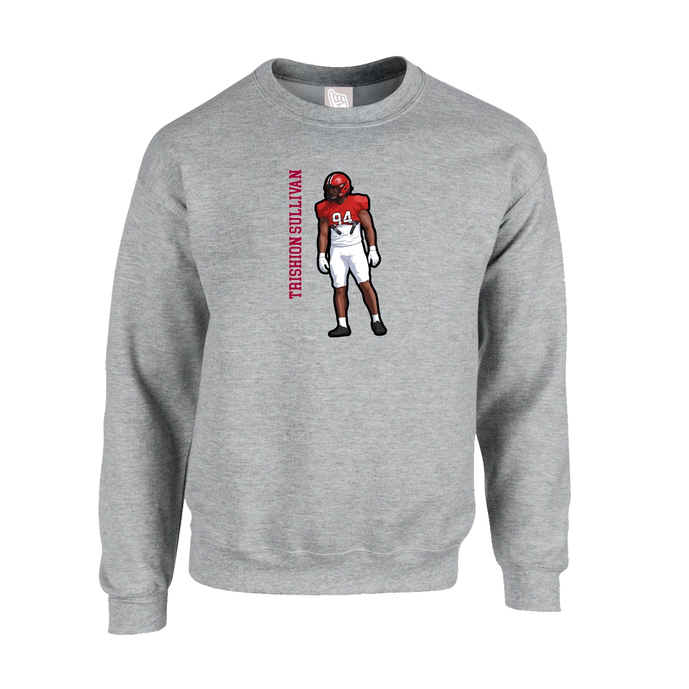 Fleece Crew — Name Vertical in Grey
