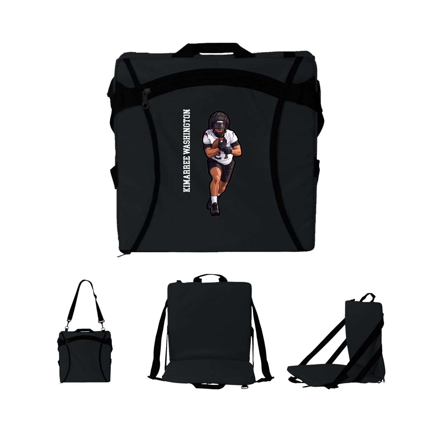 Folding Stadium Seat — Name Vertical in Black