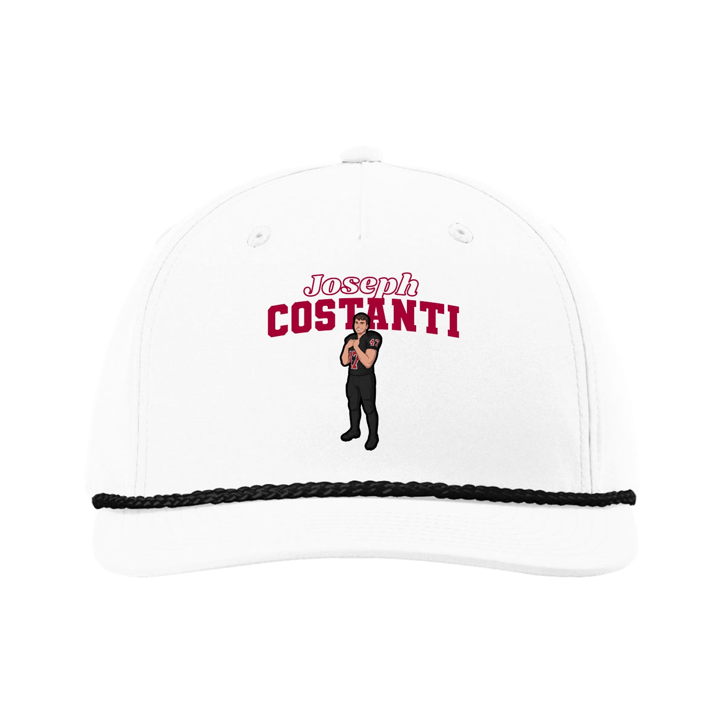 Five-Panel Classic Rope Cap — Name Arch in White