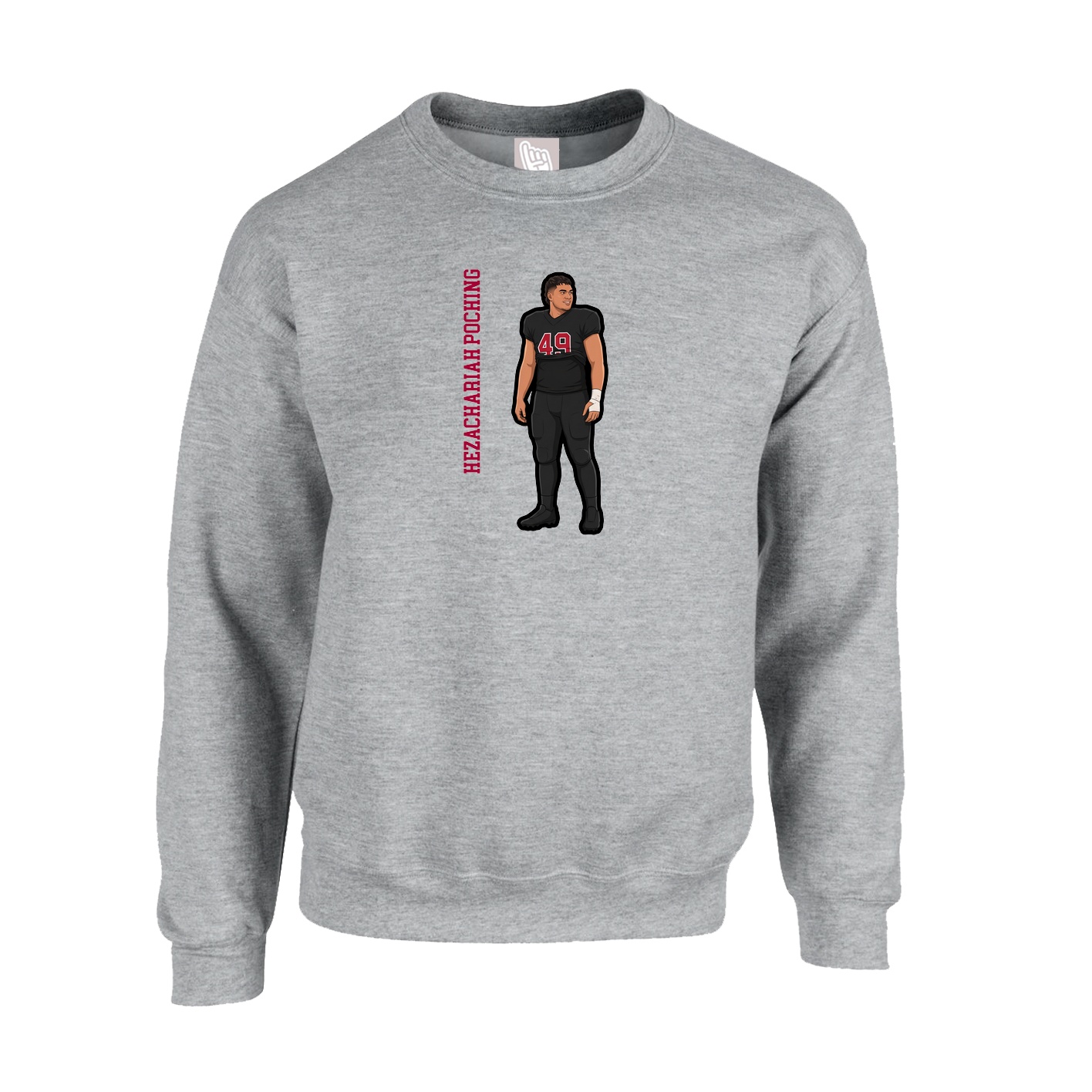 Fleece Crew — Name Vertical in Grey