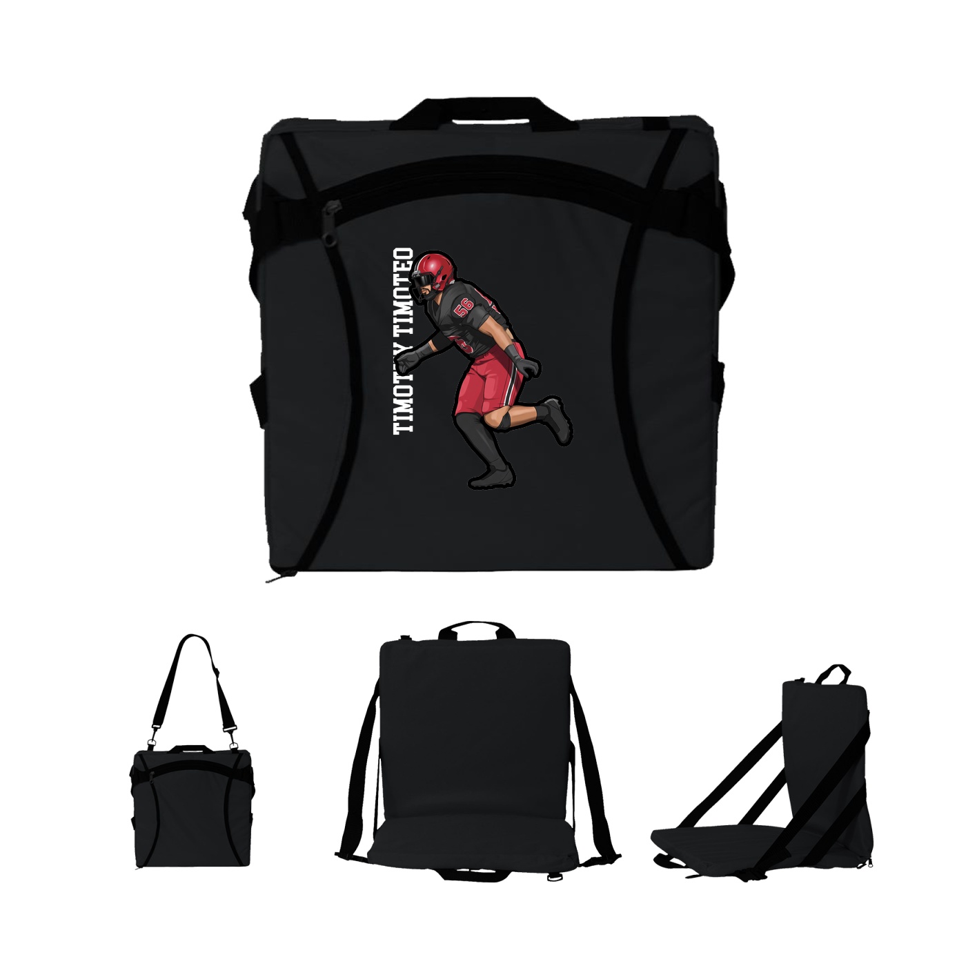 Folding Stadium Seat — Name Vertical in Black