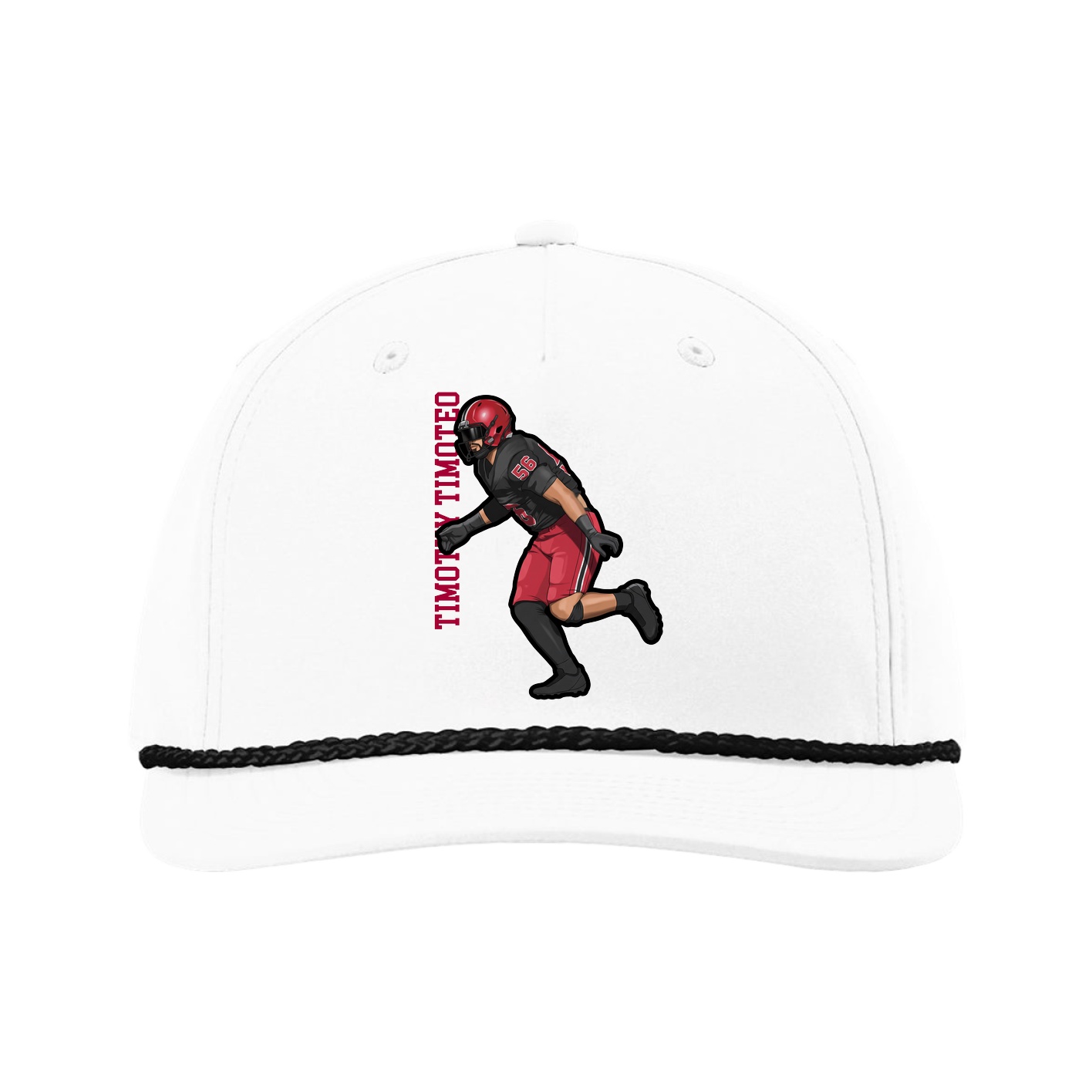 Five-Panel Classic Rope Cap — Name Vertical in White