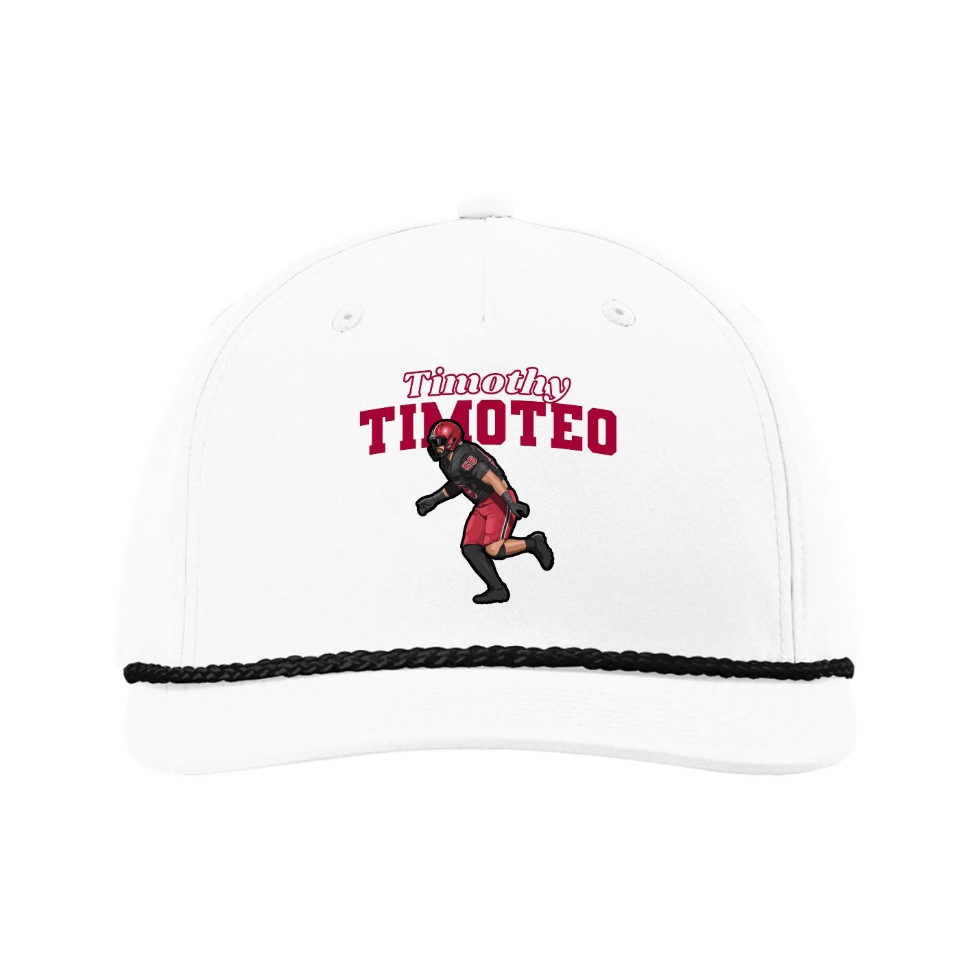 Five-Panel Classic Rope Cap — Name Arch in White