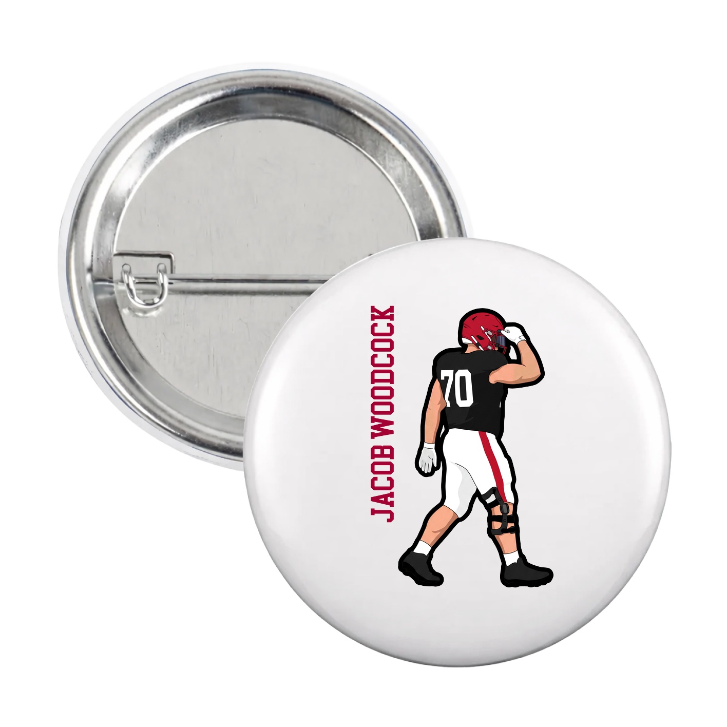 Game Day Button — Name Vertical in White