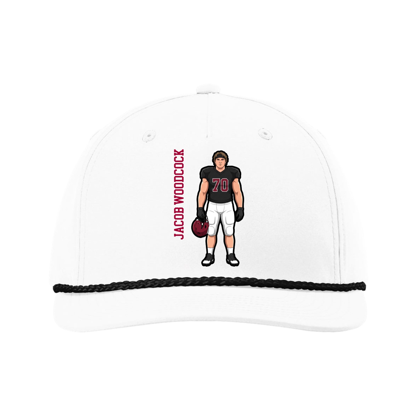 Five-Panel Classic Rope Cap — Name Vertical in White
