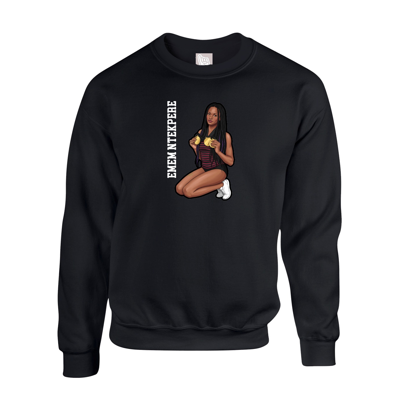 Fleece Crew — Name Vertical in Black