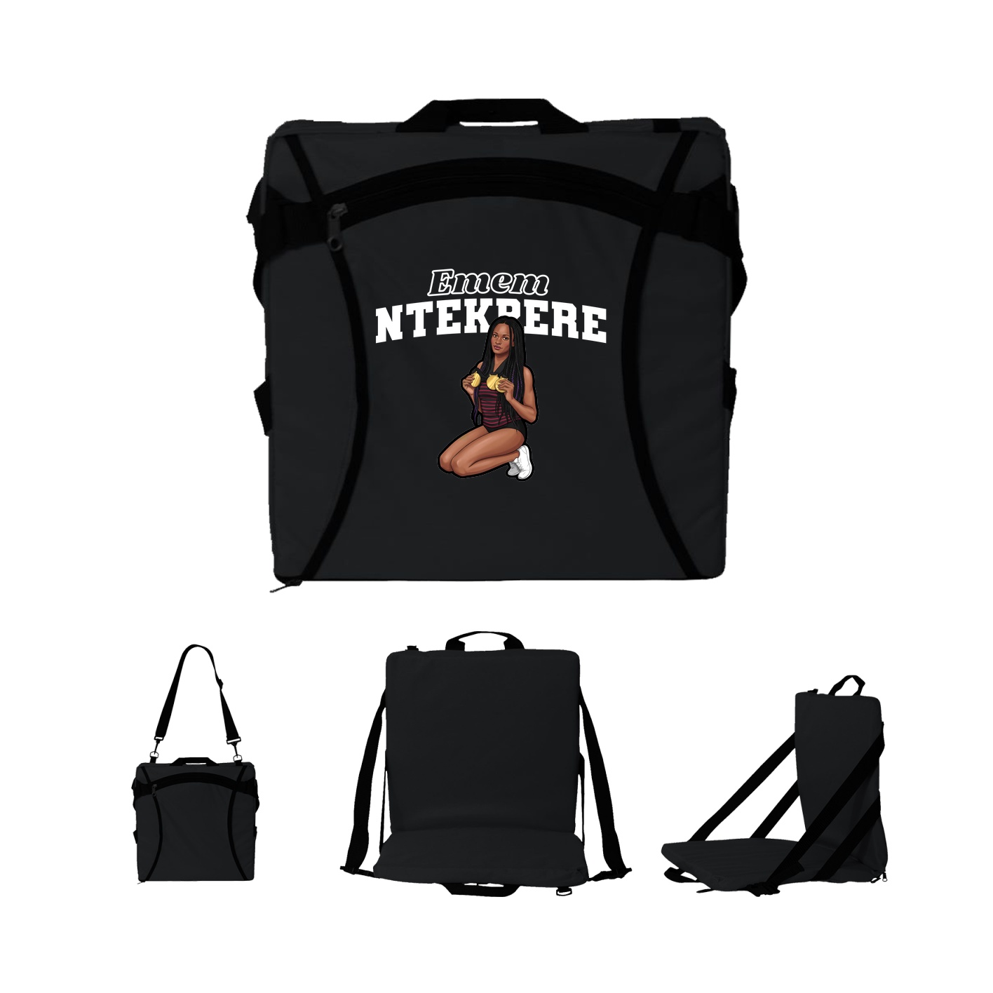 Folding Stadium Seat — Name Arch in Black