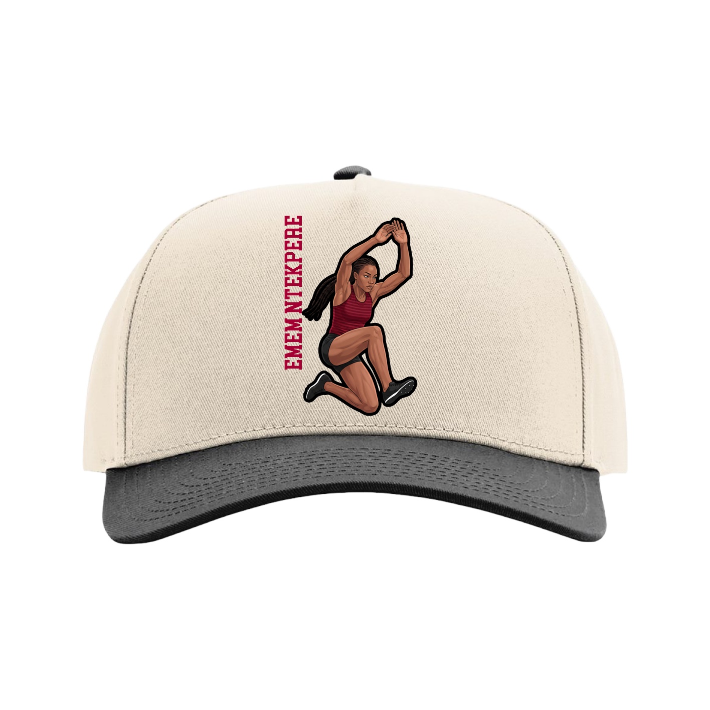 Full Fabric Five-Panel Champ Cap — Name Vertical in Cream/Black