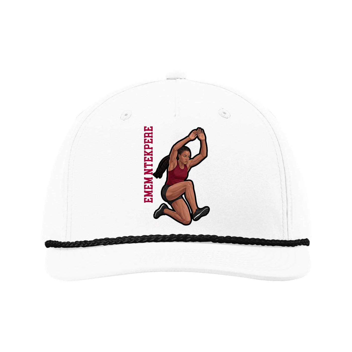 Five-Panel Classic Rope Cap — Name Vertical in White