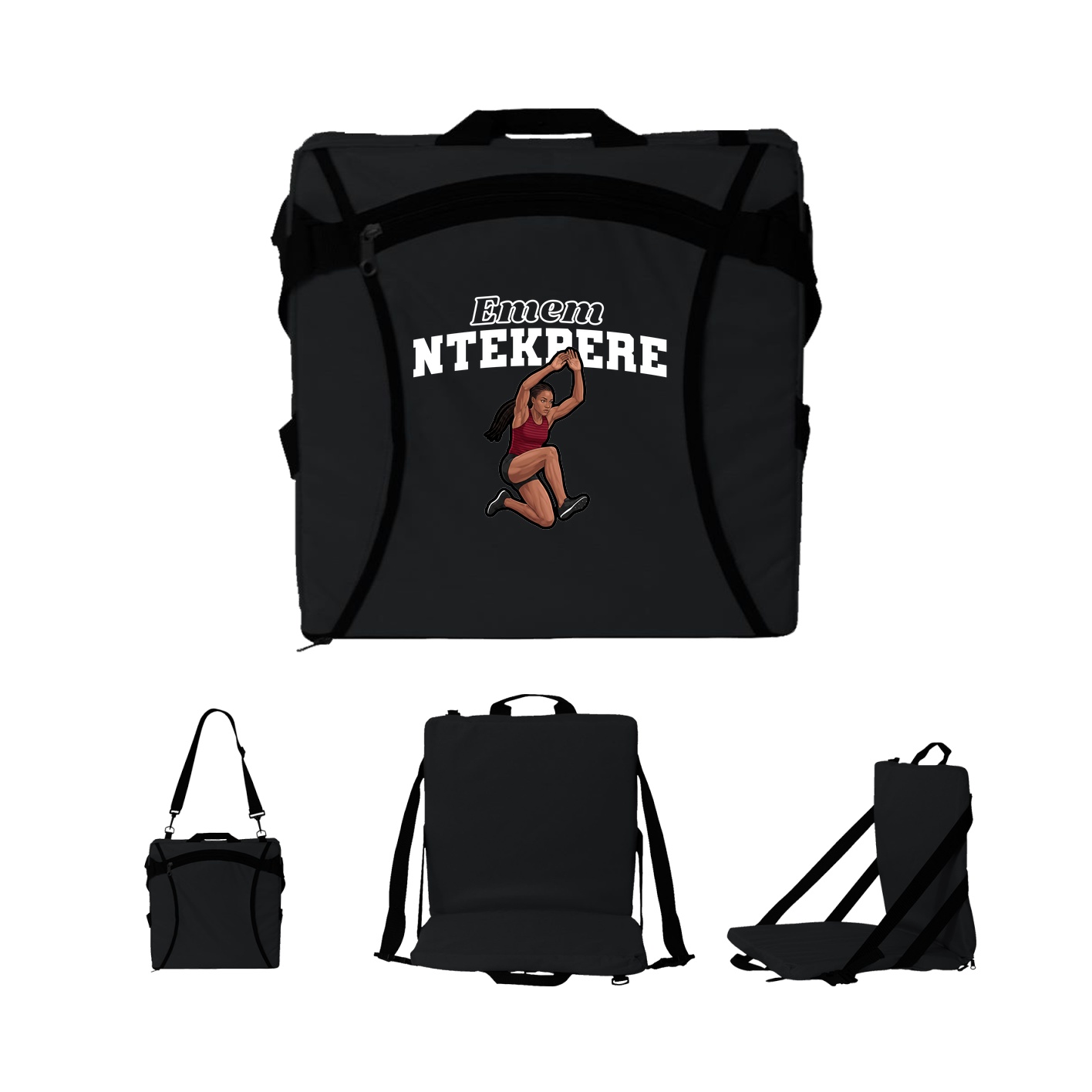 Folding Stadium Seat — Name Arch in Black