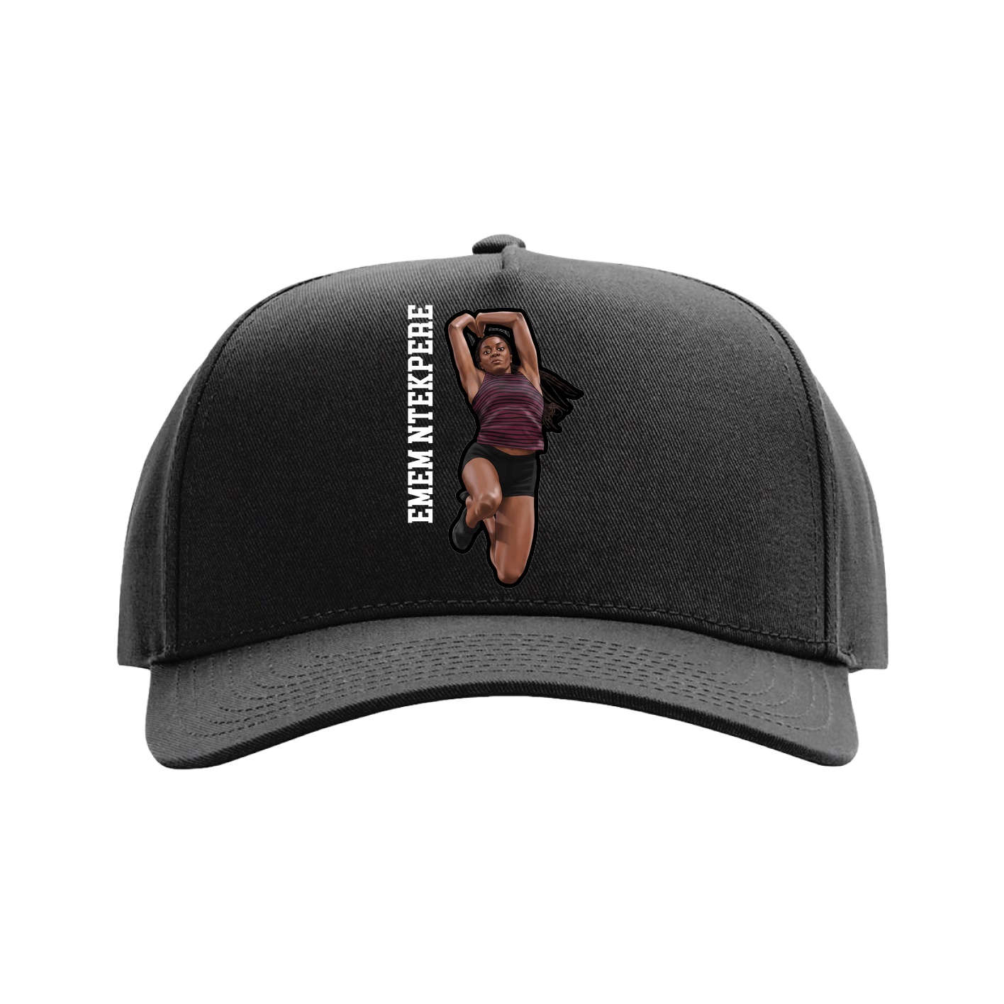 Full Fabric Five-Panel Champ Cap — Name Vertical in Black