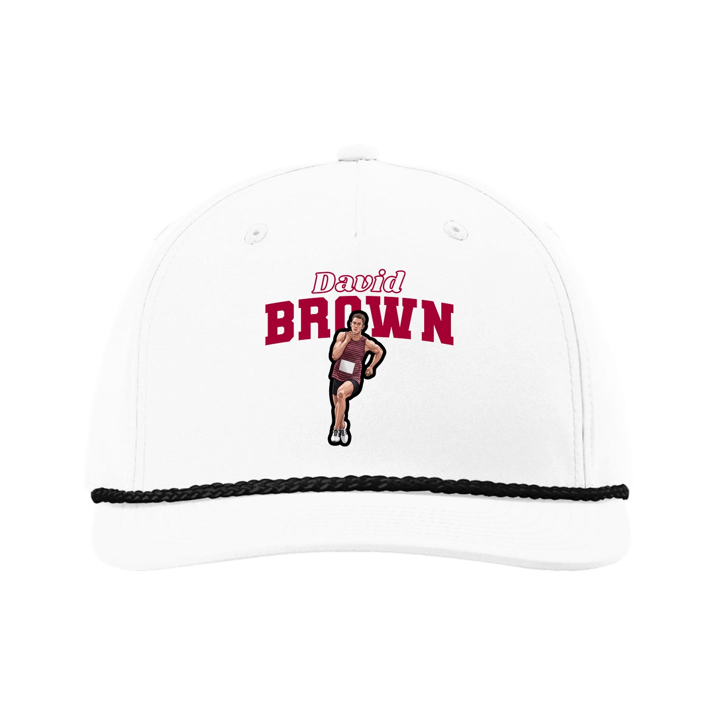 Five-Panel Classic Rope Cap — Name Arch in White