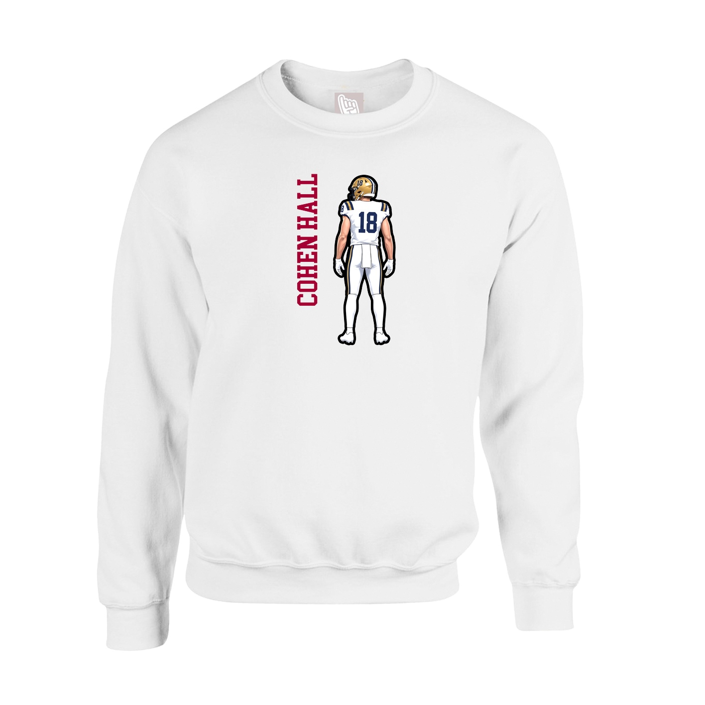 Fleece Crew — Name Vertical in White