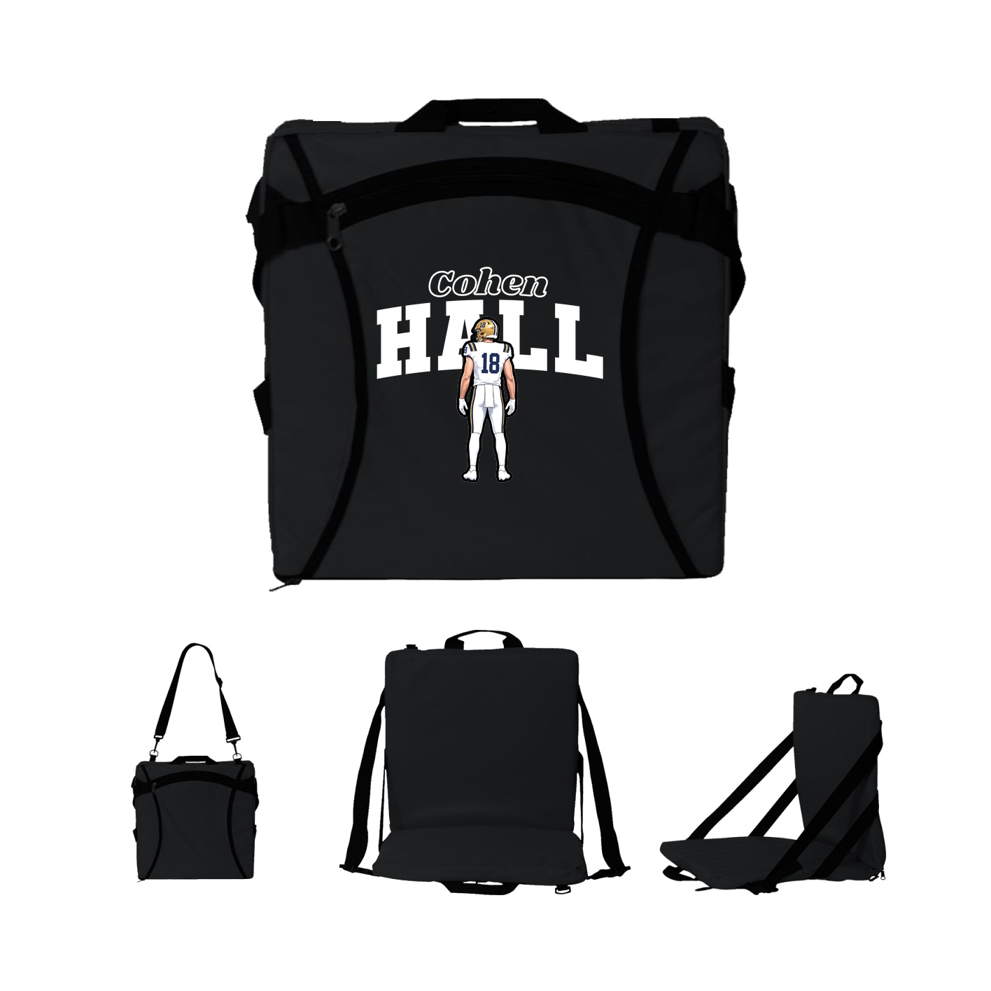 Folding Stadium Seat — Name Arch in Black