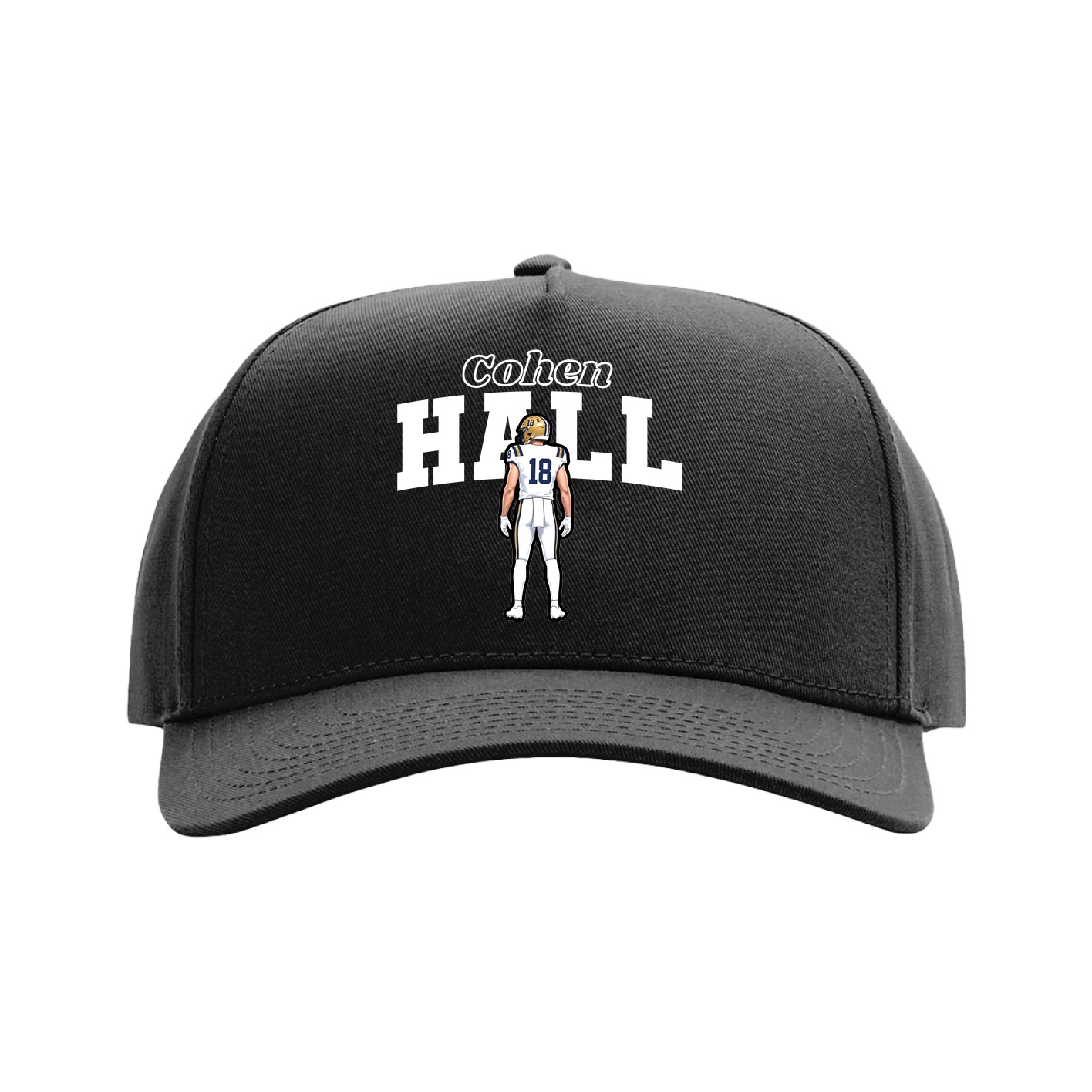 Full Fabric Five-Panel Champ Cap — Name Arch in Black