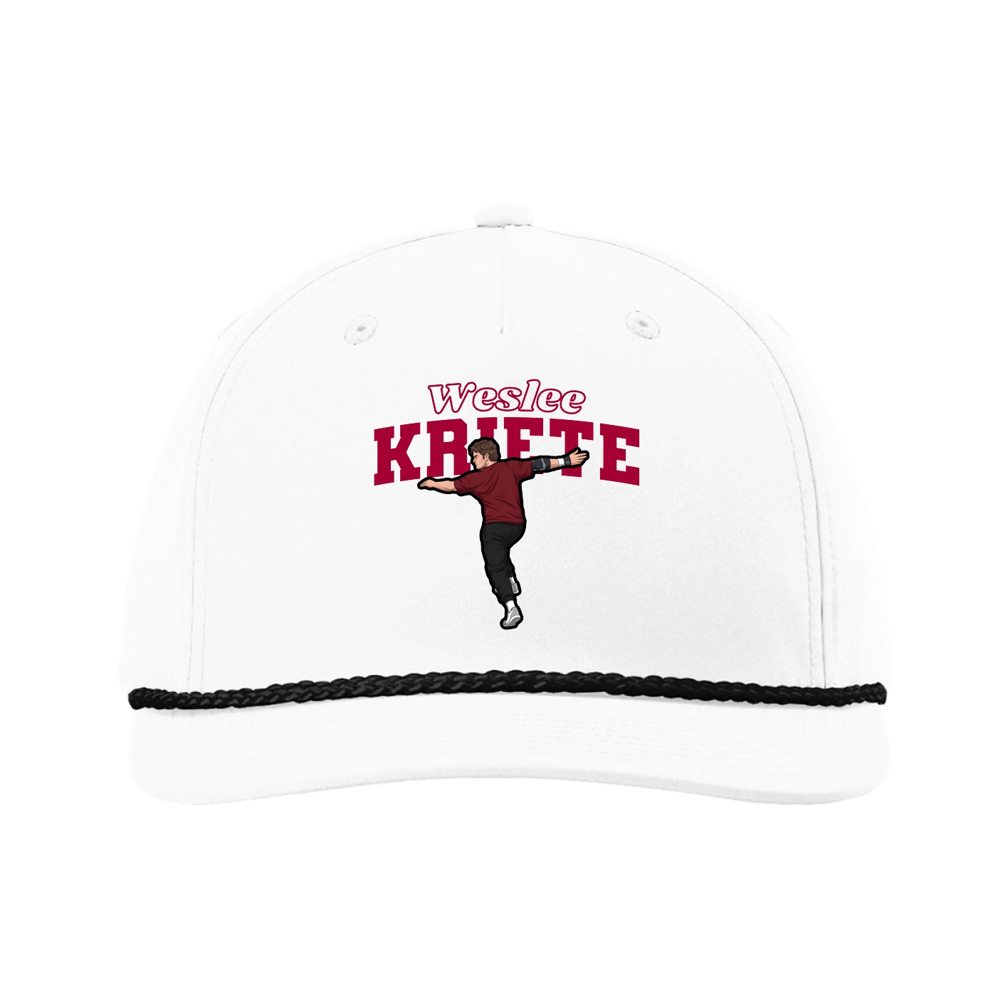 Five-Panel Classic Rope Cap — Name Arch in White