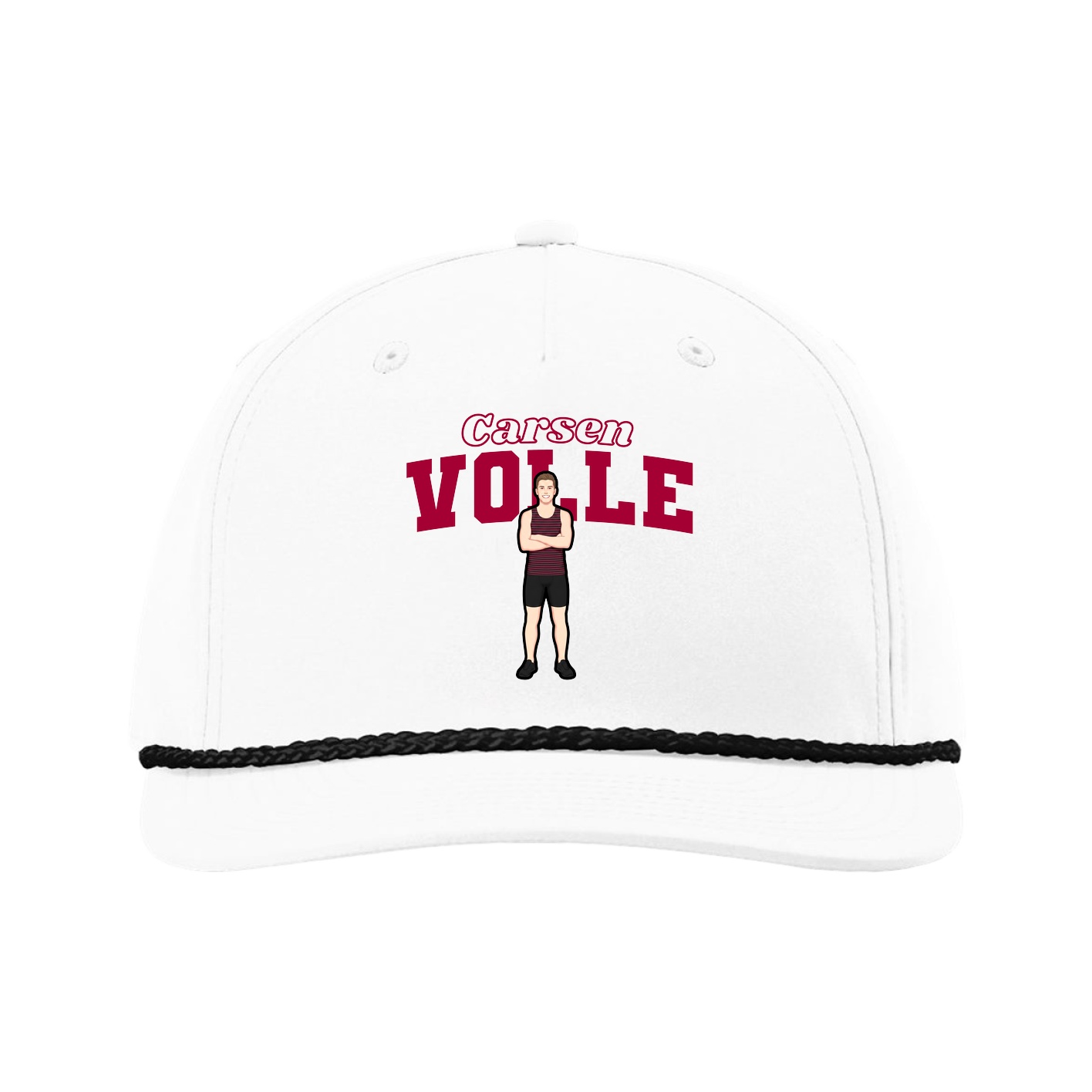 Five-Panel Classic Rope Cap — Name Arch in White
