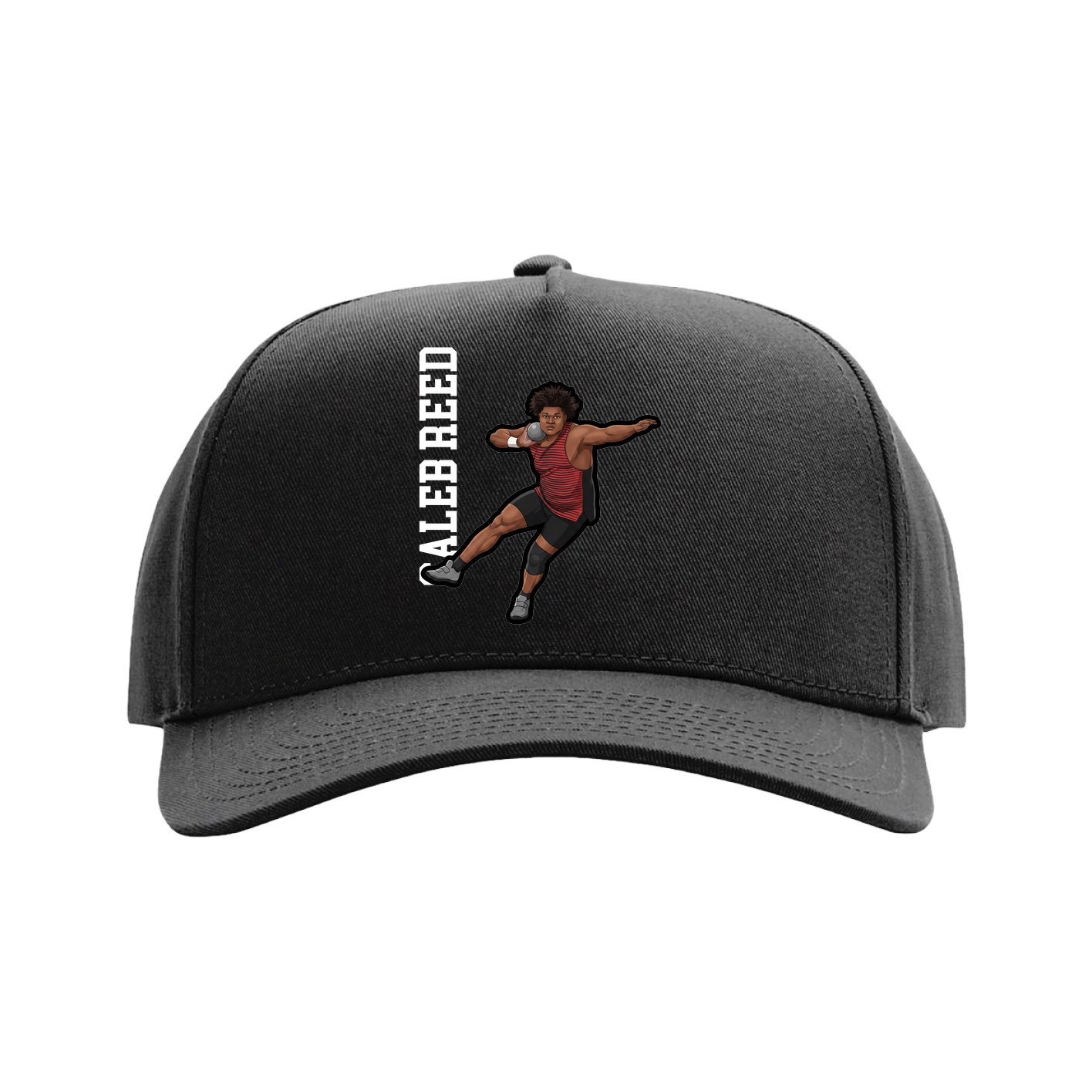 Full Fabric Five-Panel Champ Cap — Name Vertical in Black