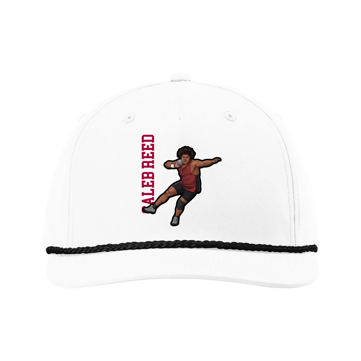 Five-Panel Classic Rope Cap — Name Vertical in White