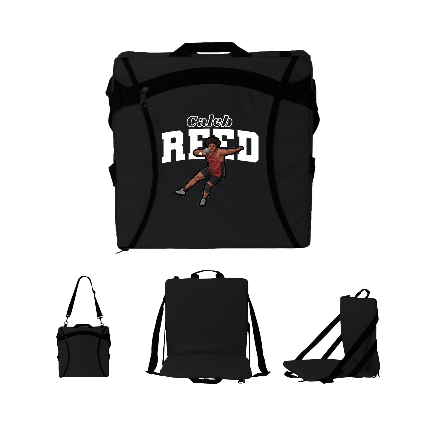 Folding Stadium Seat — Name Arch in Black