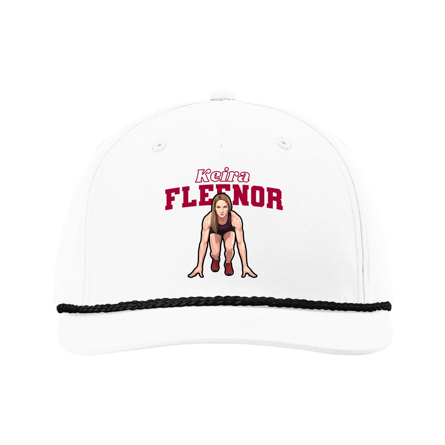 Five-Panel Classic Rope Cap — Name Arch in White