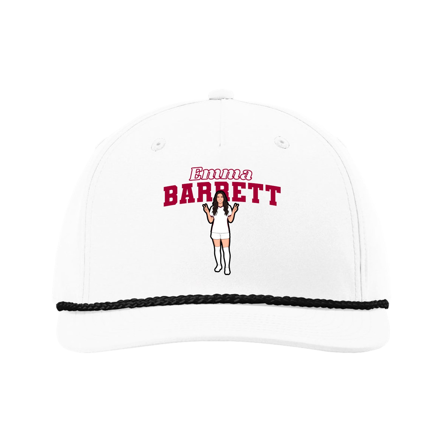 Five-Panel Classic Rope Cap — Name Arch in White