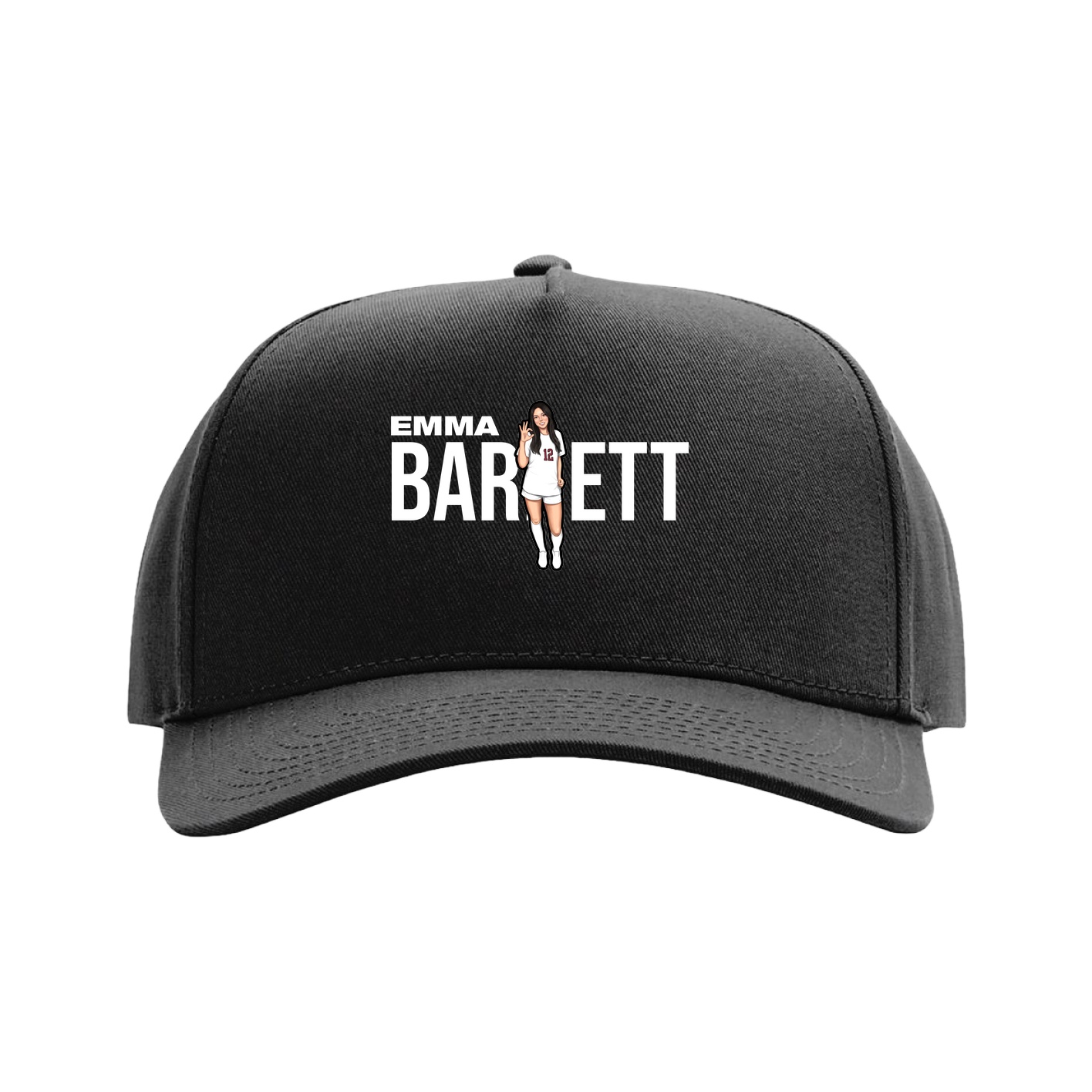 Full Fabric Five-Panel Champ Cap — Player Name in Black