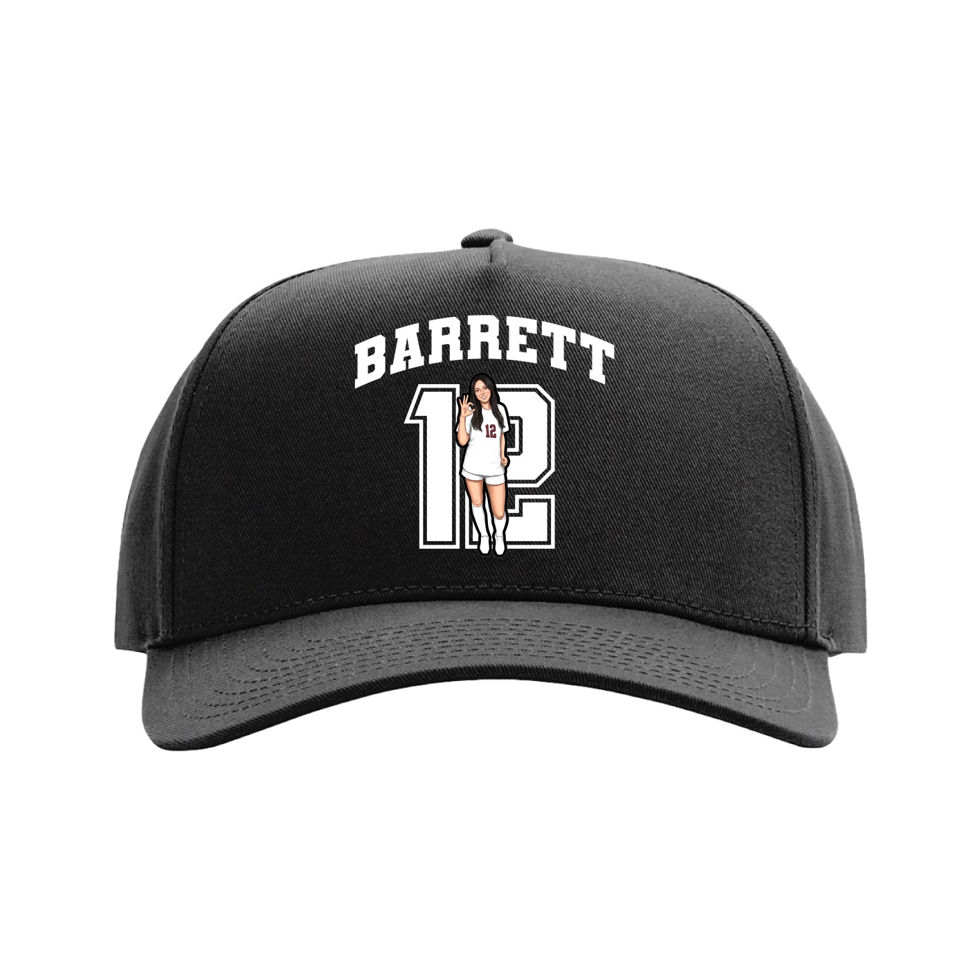 Full Fabric Five-Panel Champ Cap — Number in Black