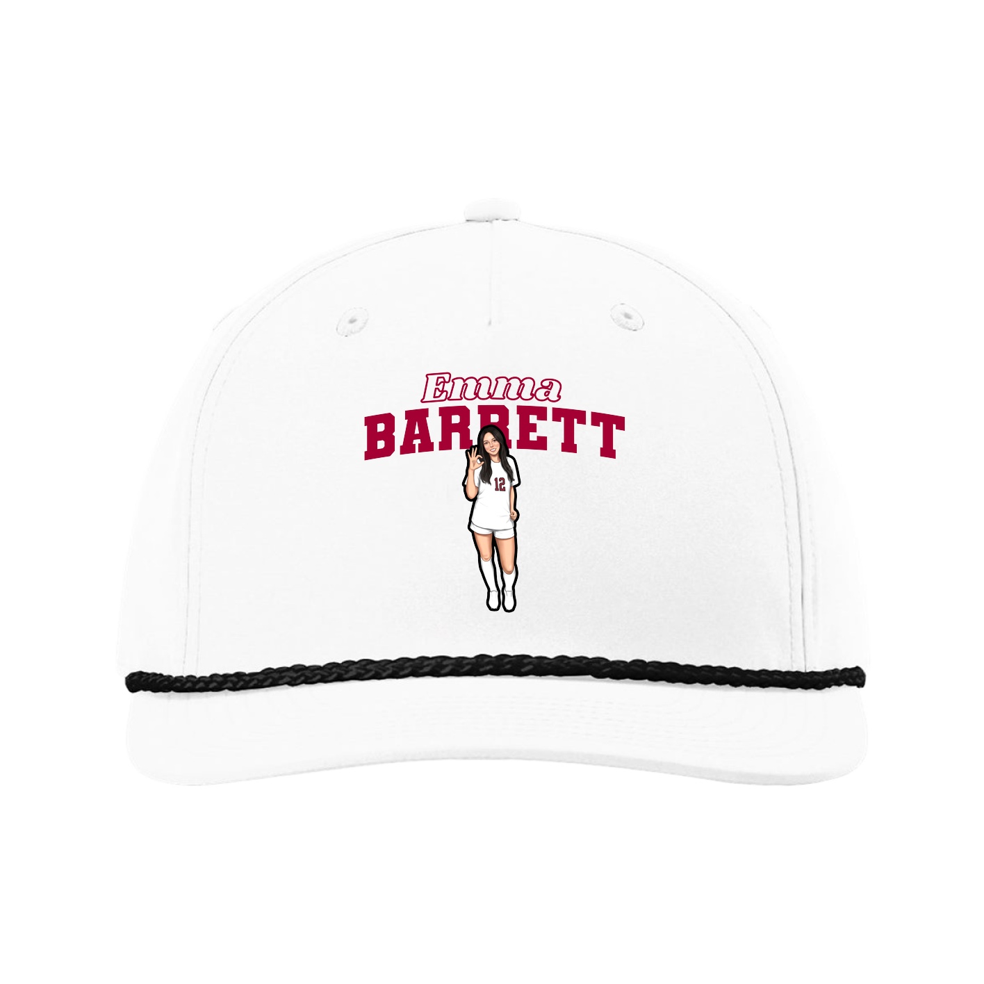 Five-Panel Classic Rope Cap — Name Arch in White