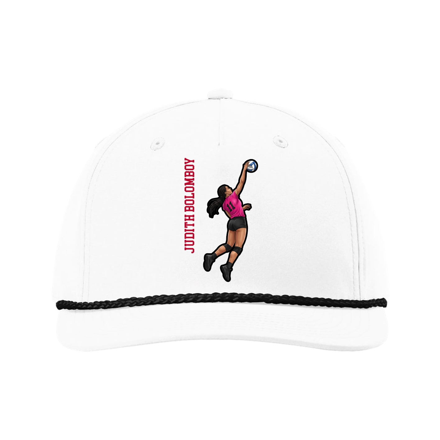 Five-Panel Classic Rope Cap — Name Vertical in White