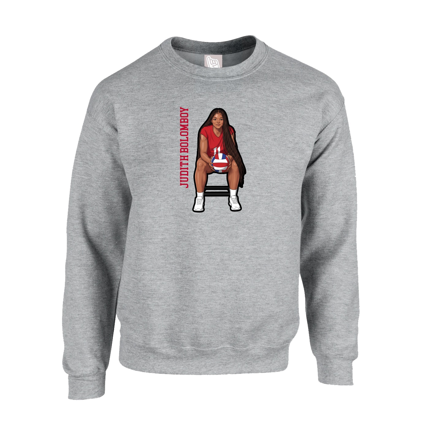 Fleece Crew — Name Vertical in Grey
