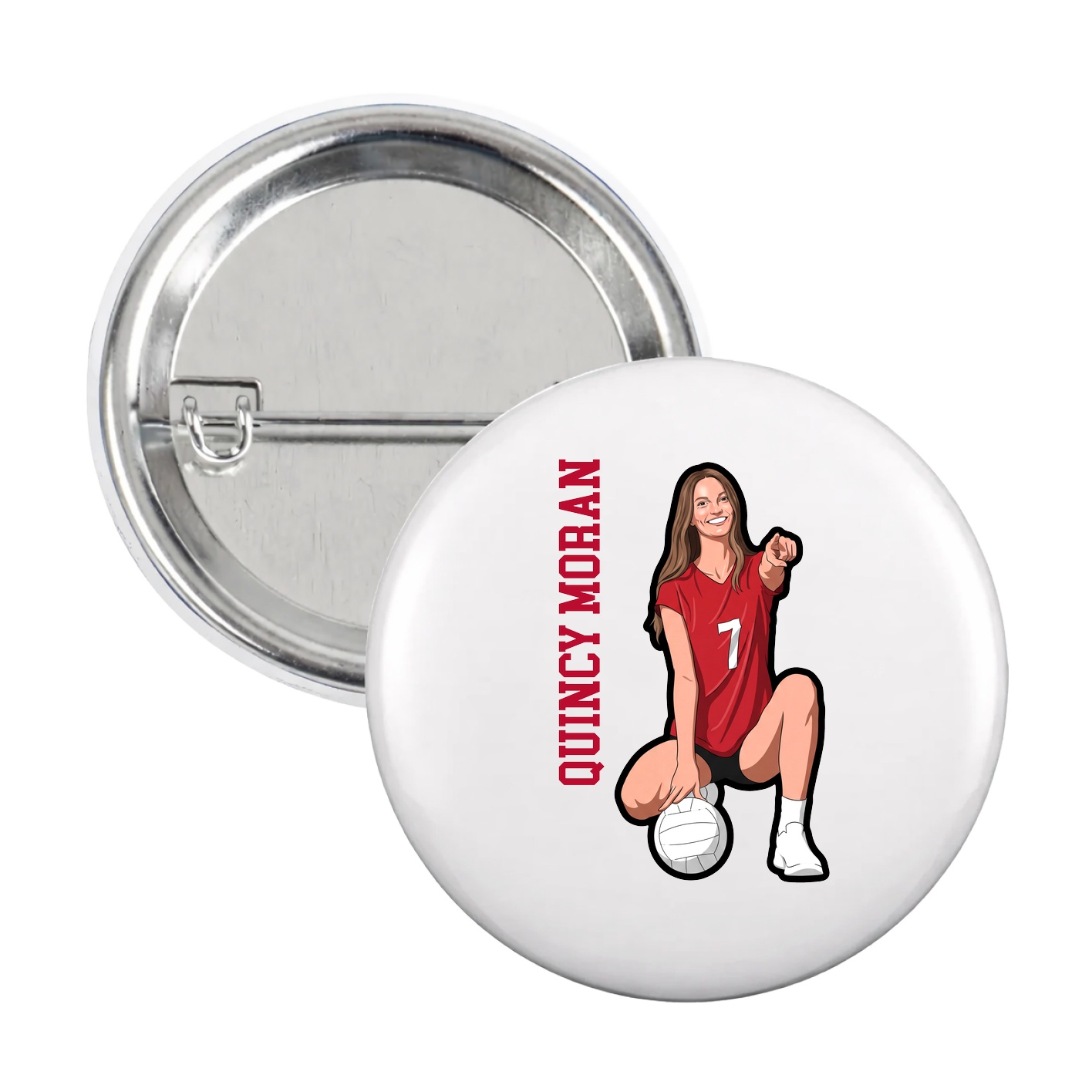 Game Day Button — Name Vertical in White