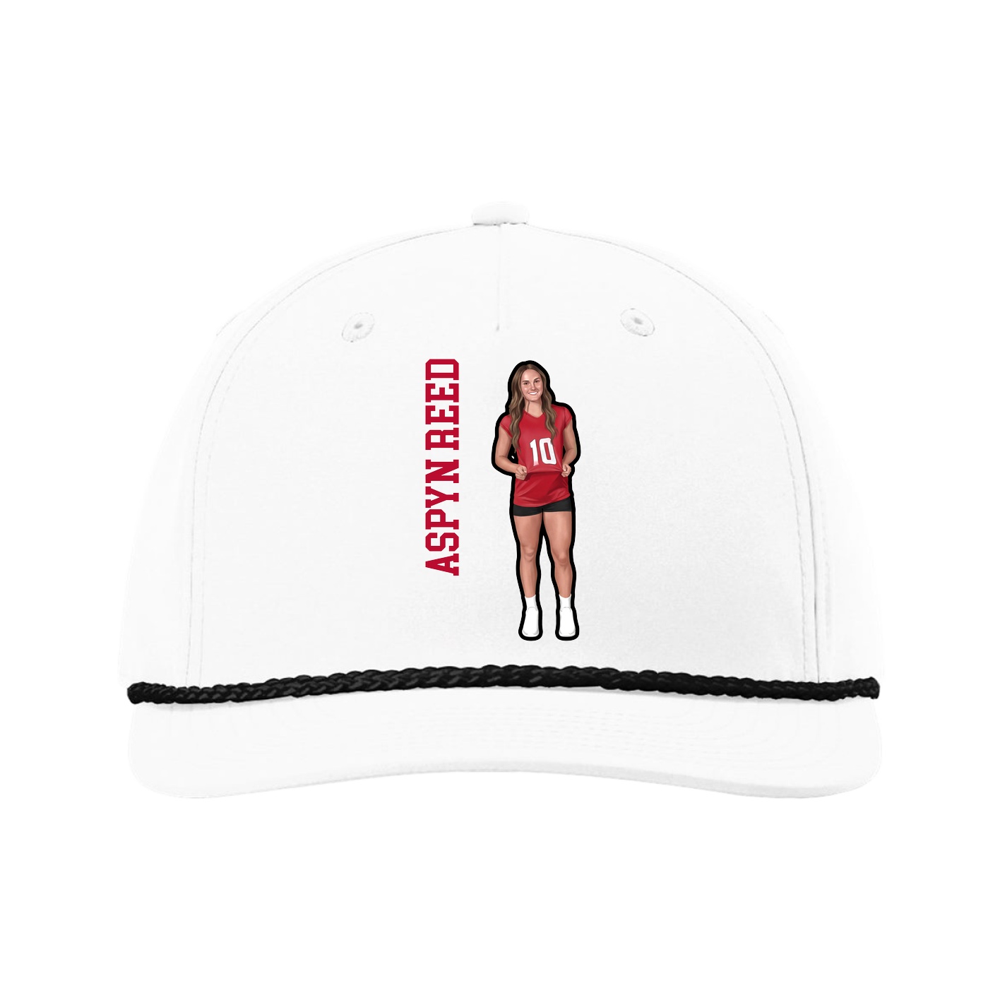 Five-Panel Classic Rope Cap — Name Vertical in White