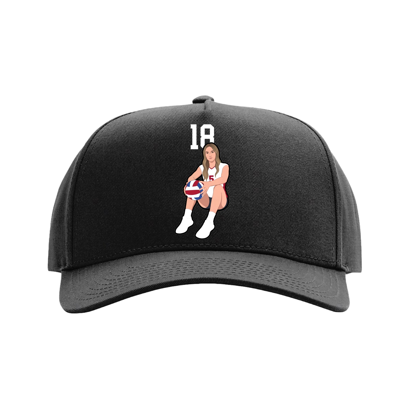 Full Fabric Five-Panel Champ Cap — Number Top in Black