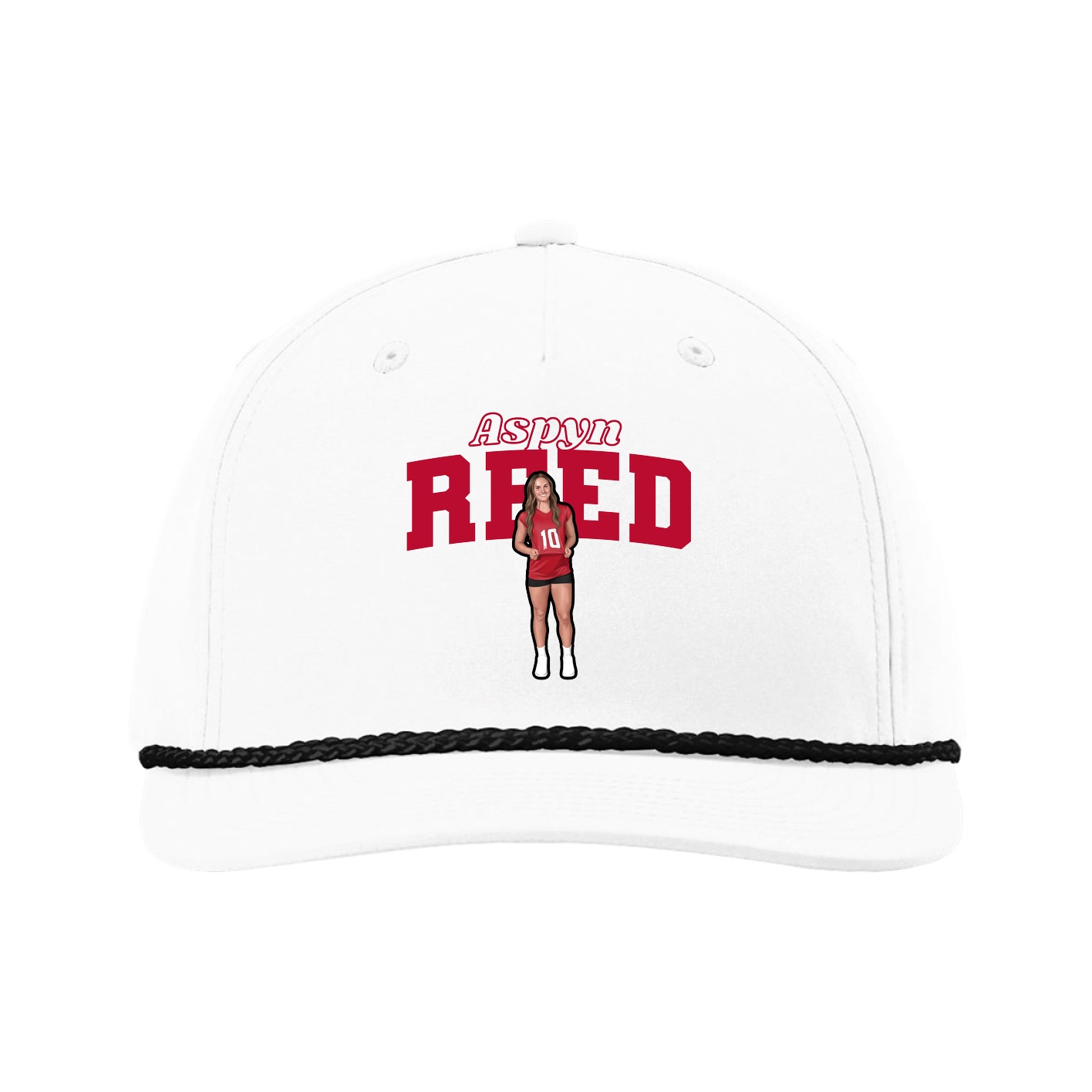 Five-Panel Classic Rope Cap — Name Arch in White
