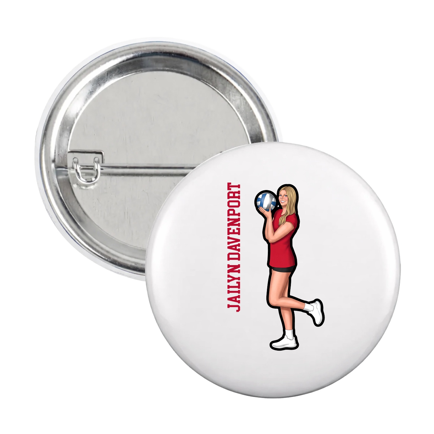 Game Day Button — Name Vertical in White