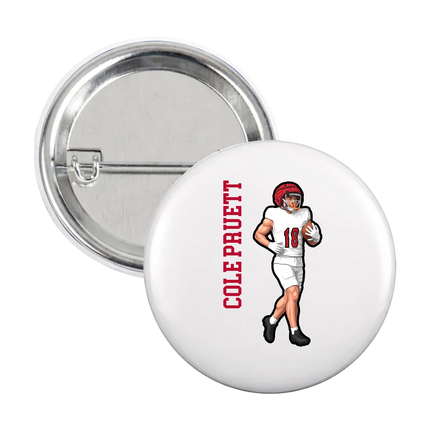 Game Day Button — Name Vertical in White