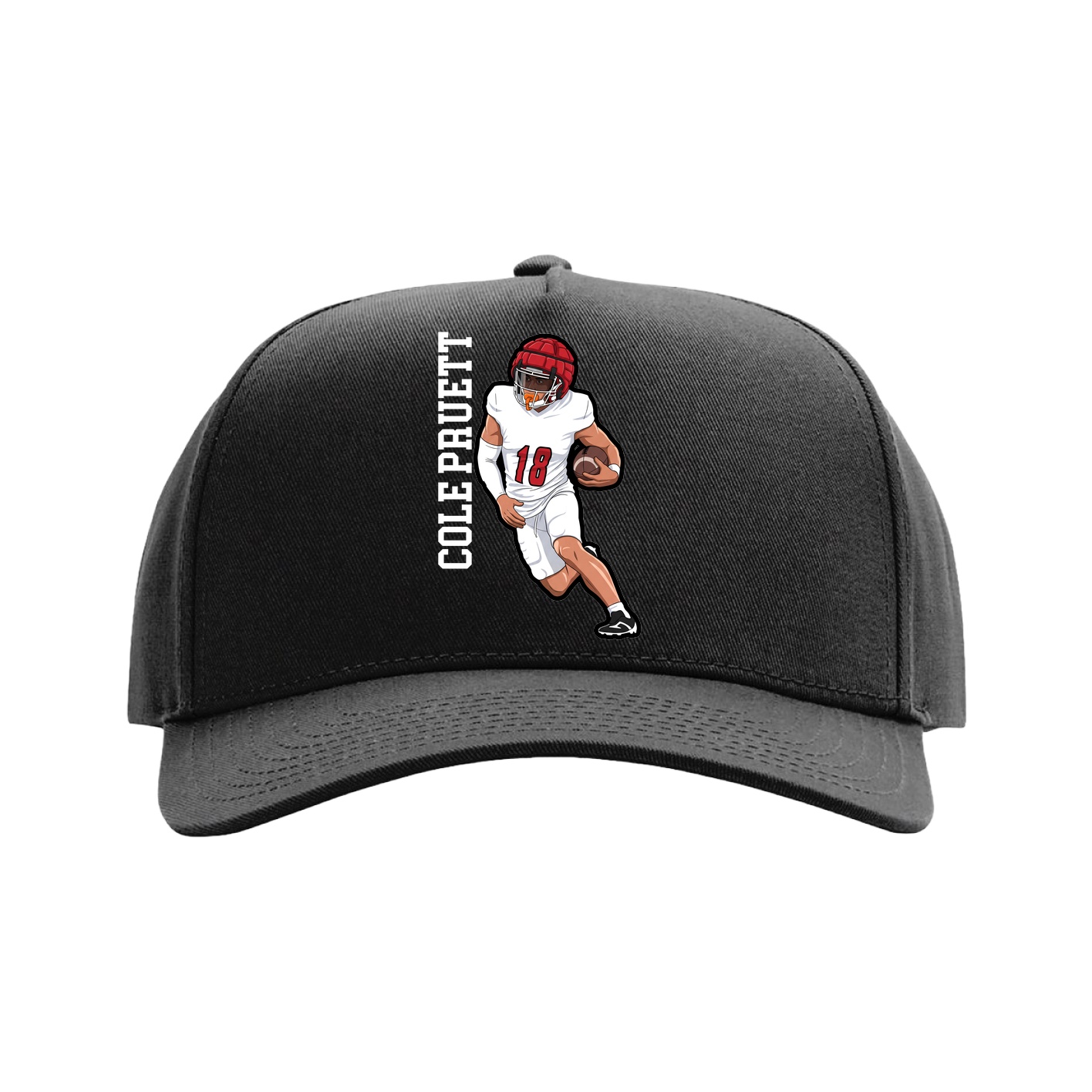 Full Fabric Five-Panel Champ Cap — Name Vertical in Black