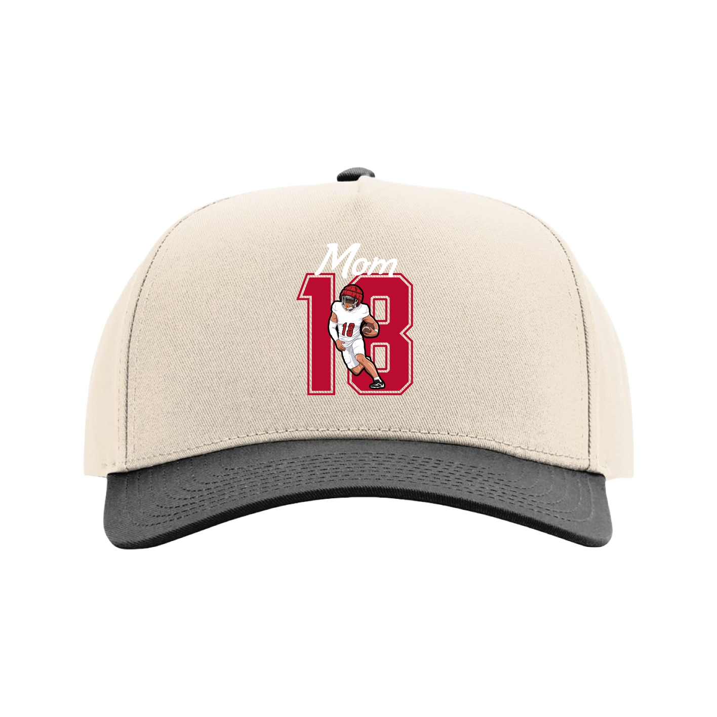 Full Fabric Five-Panel Champ Cap — Mothers Day Shirsey in Cream/Black