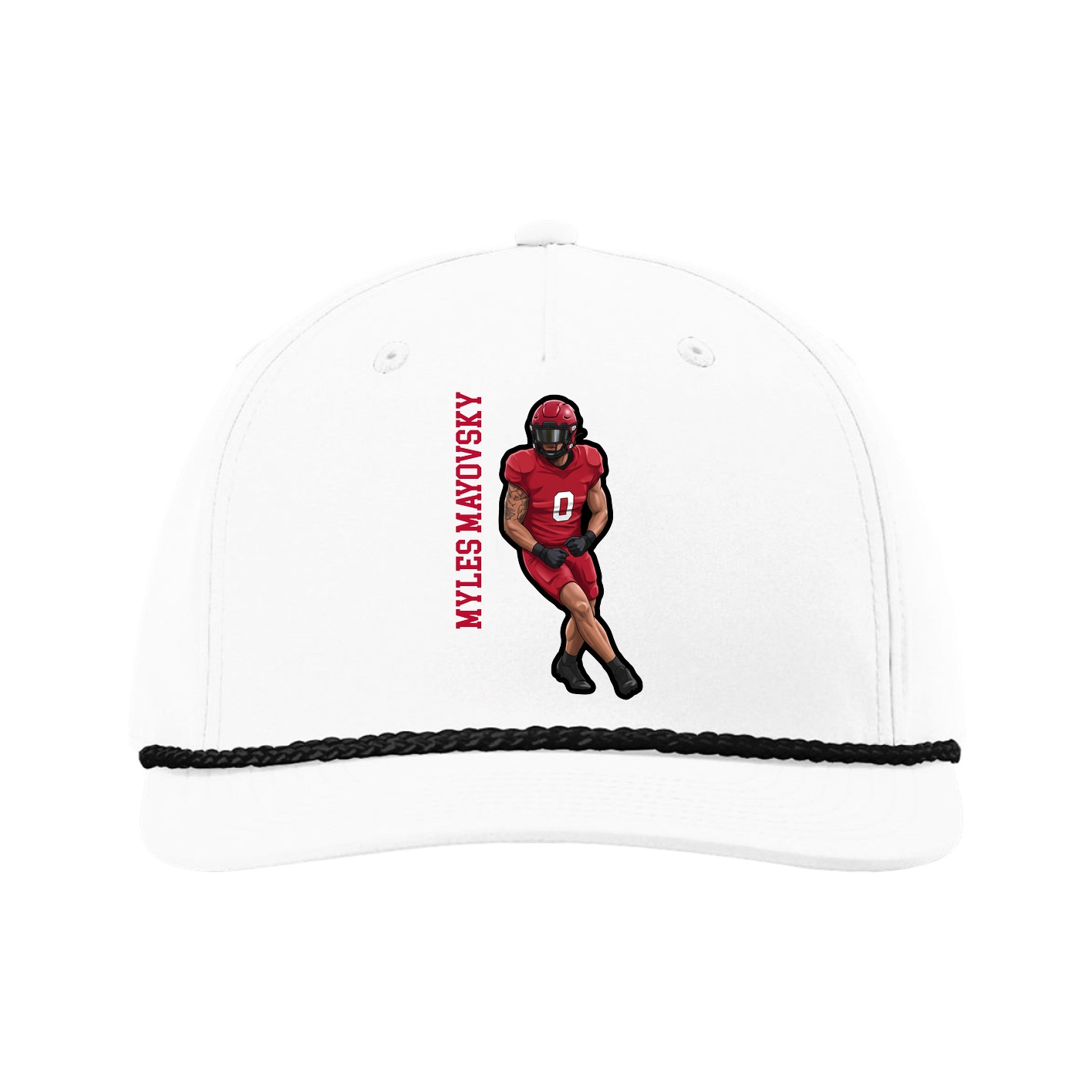 Five-Panel Classic Rope Cap — Name Vertical in White