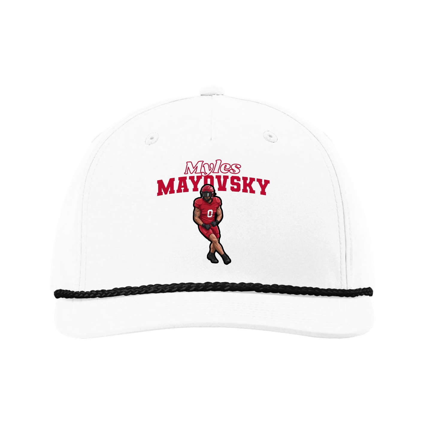 Five-Panel Classic Rope Cap — Name Arch in White