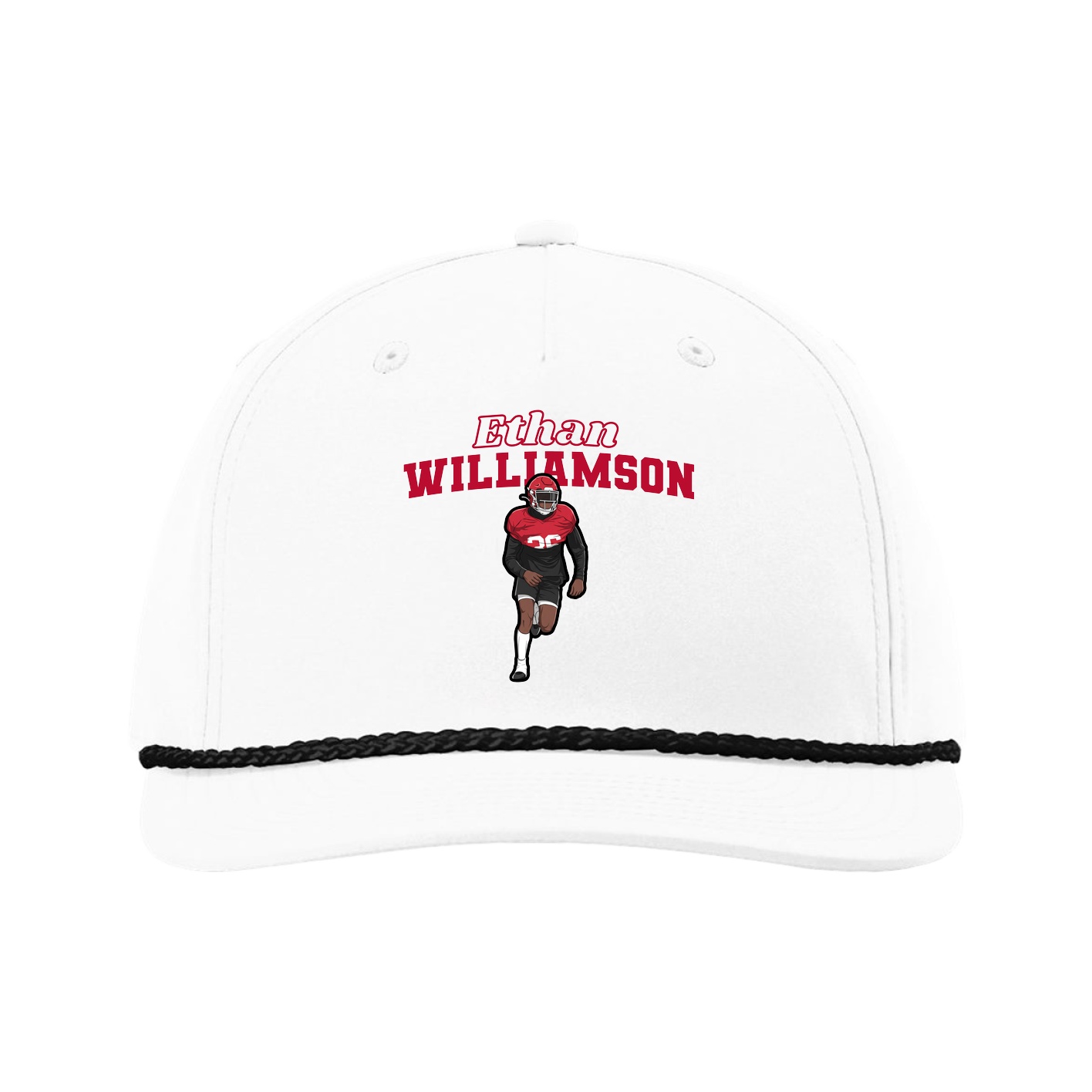 Five-Panel Classic Rope Cap — Name Arch in White