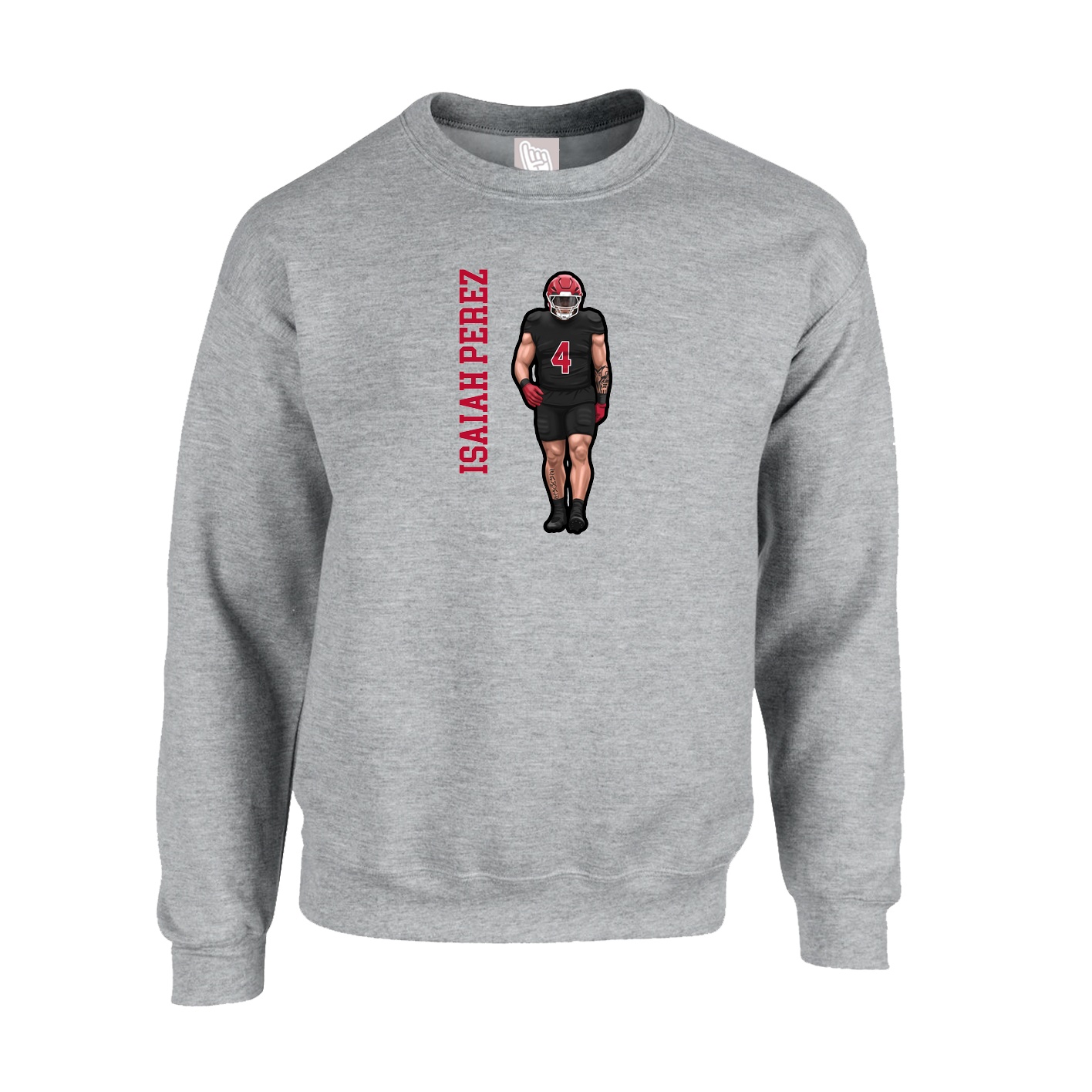Fleece Crew — Name Vertical in Grey