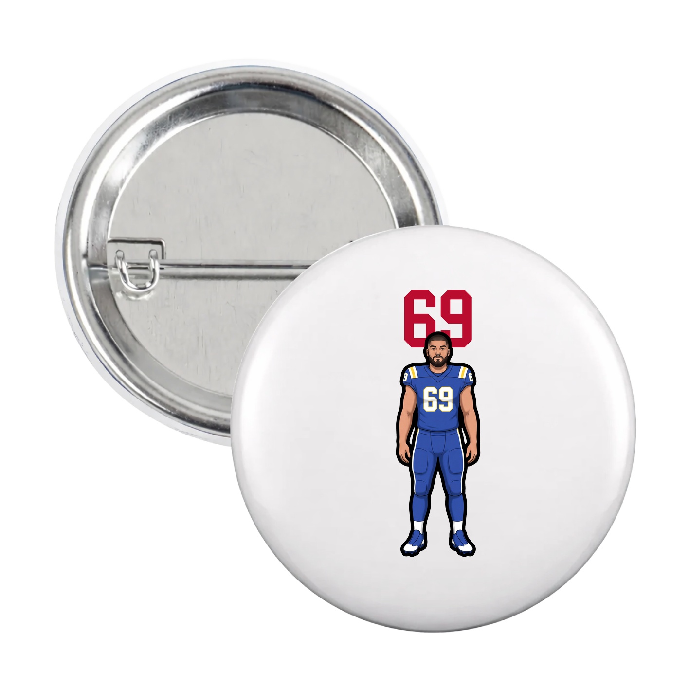 Game Day Button — Number Top in White